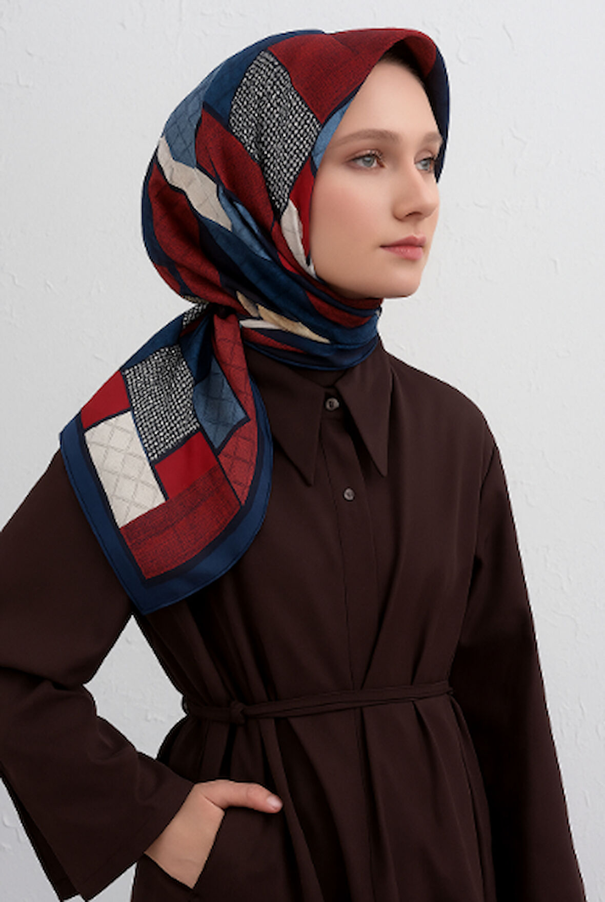 Vissona Tivil İpek Eşarp 50120 - 0017 - 0031 Kırmızı Karışık Desen 