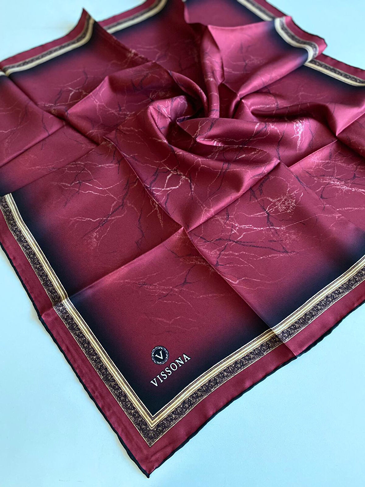 Vissona Tivil İpek Eşarp 60307-0018 Bordo Karışık Desen