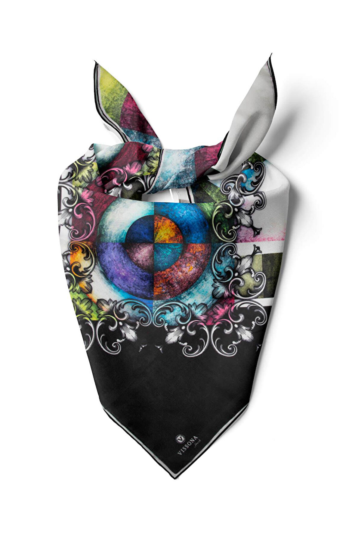 %100 İpek Kadın Desenli Bandana 80x80