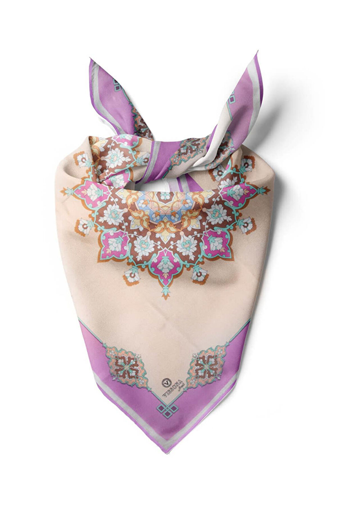 %100 İpek Kadın Desenli Bandana 80x80