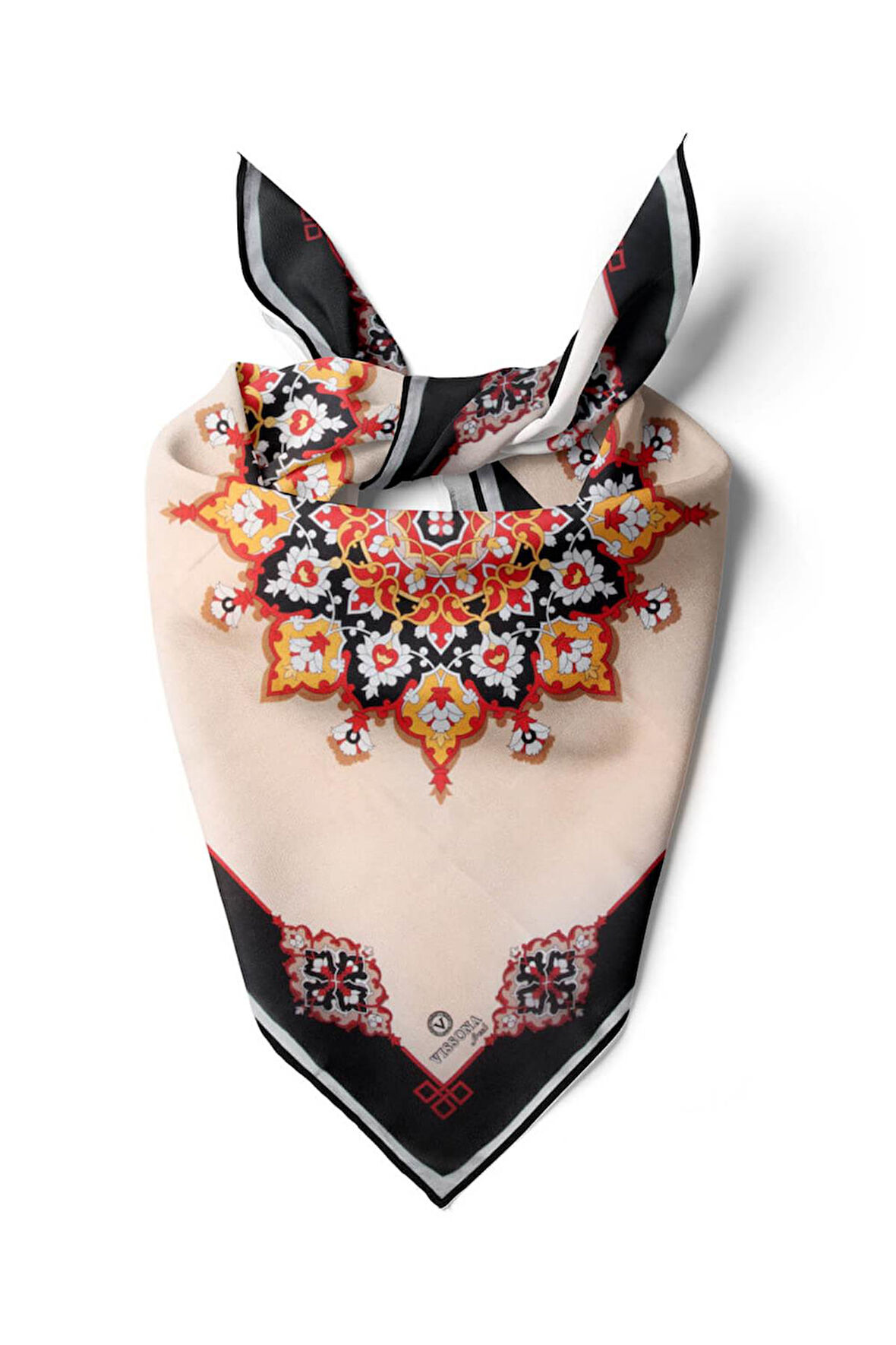 %100 İpek Kadın Desenli Bandana 80x80