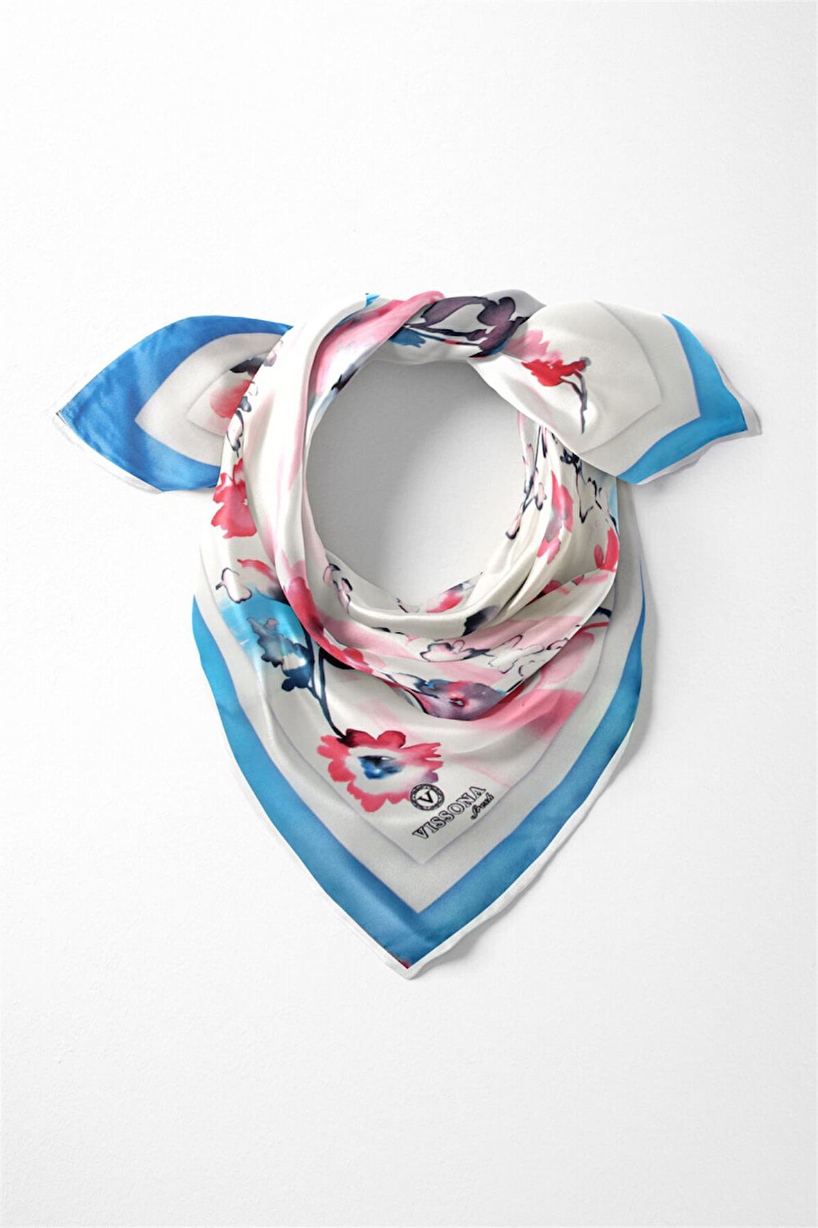 %100 İpek Kadın Desenli Bandana 80x80