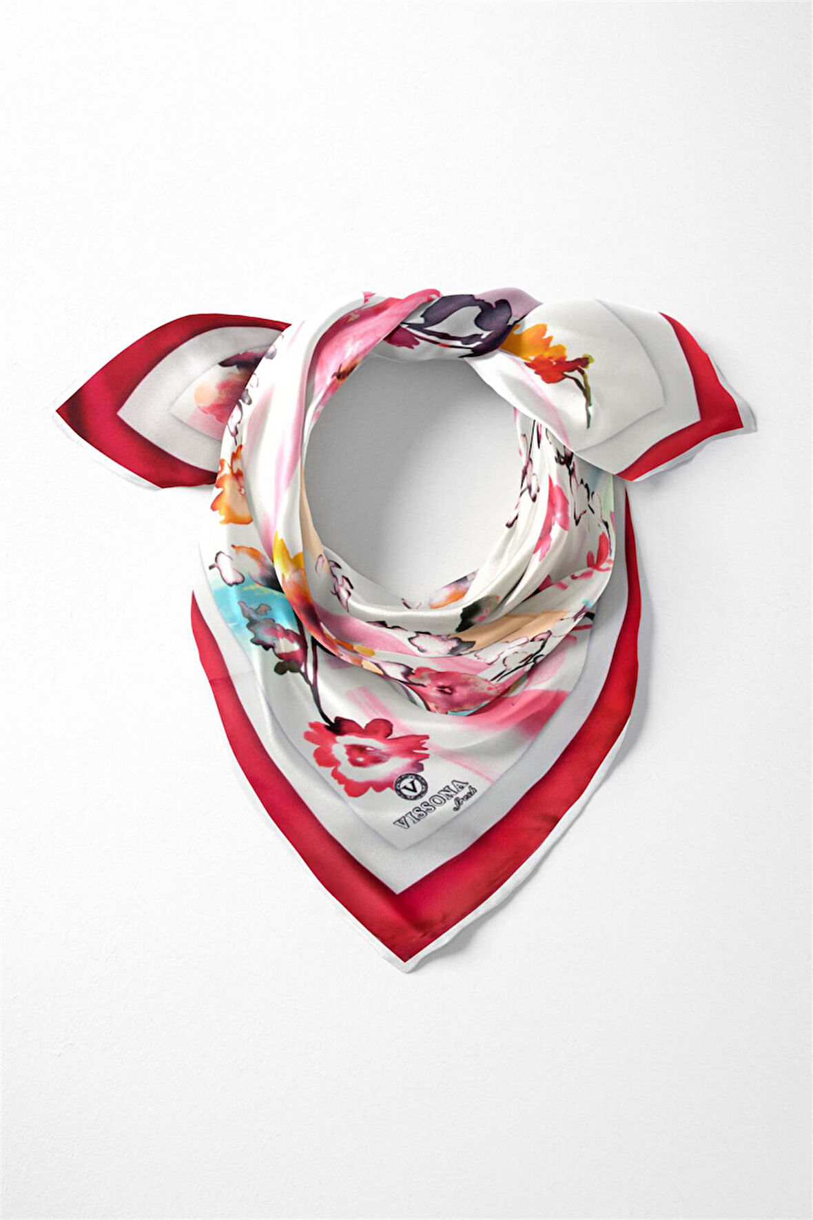 %100 İpek Kadın Desenli Bandana 80x80