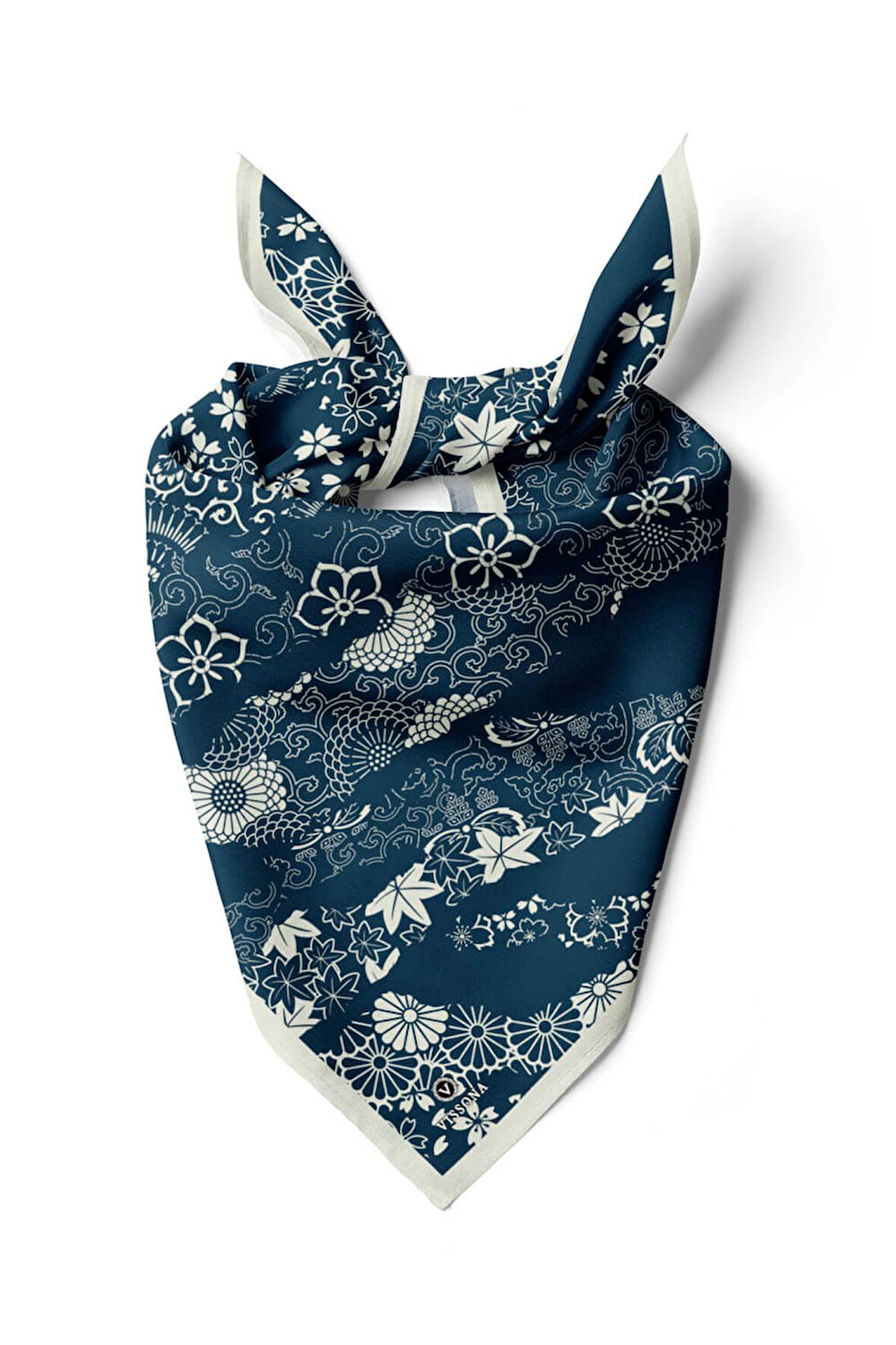 %100 İpek Geometrik Desenli Kadın Bandana