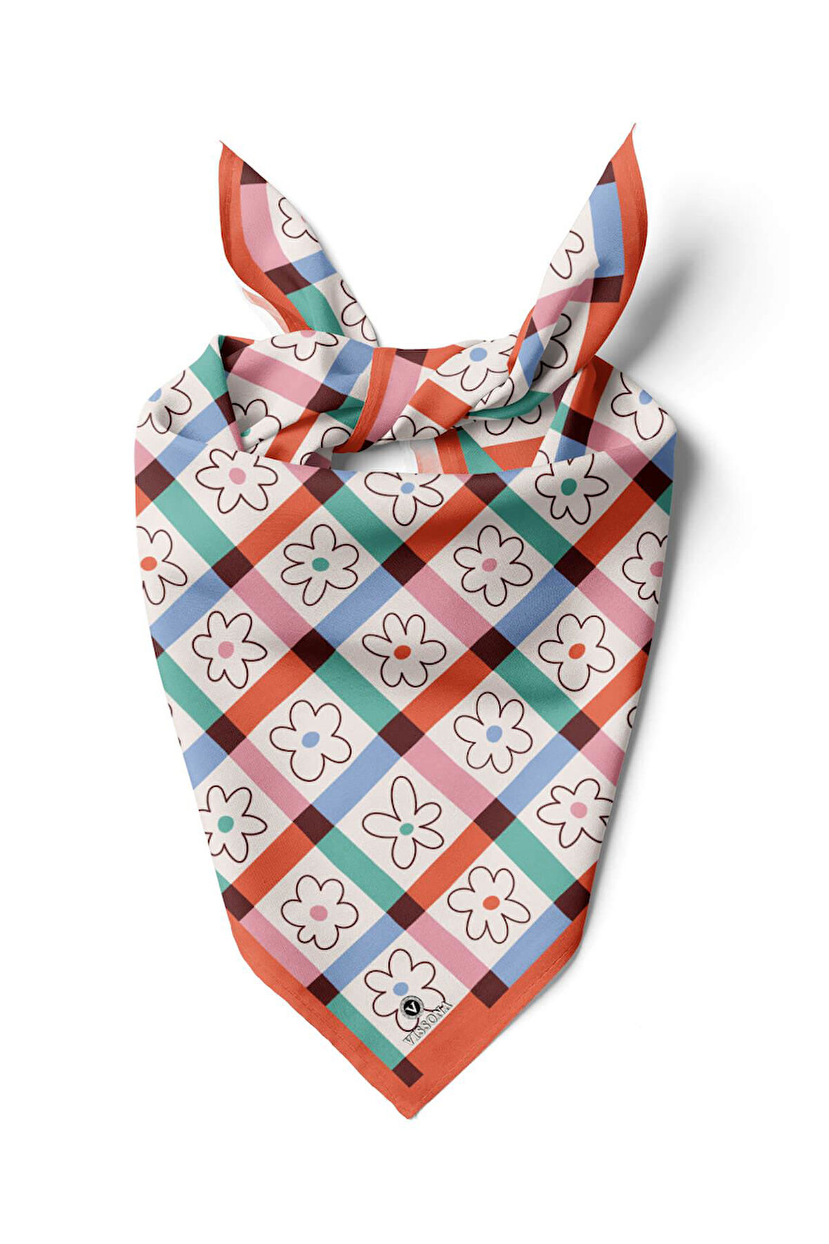 %100 İpek Çiçek Desenli Kadın Bandana