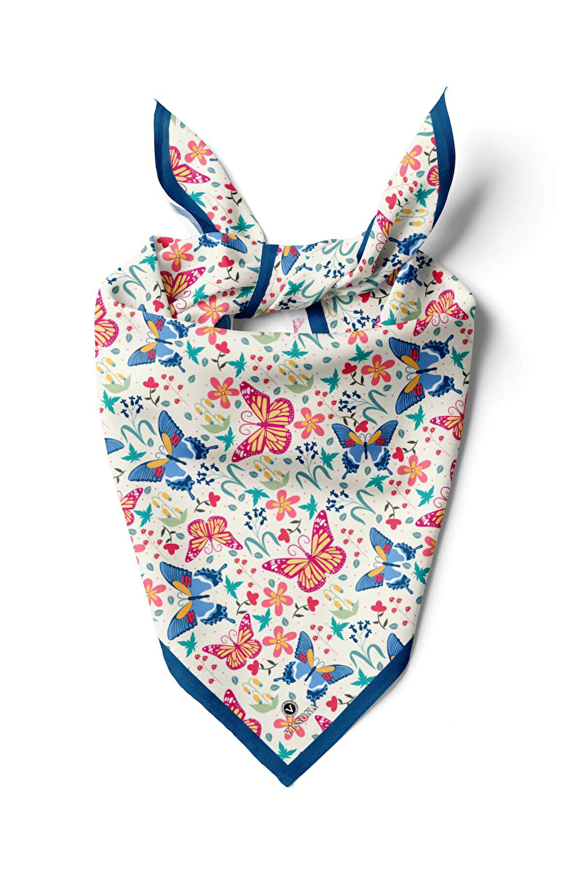 %100 İpek Kelebek Desenli Kadın Bandana