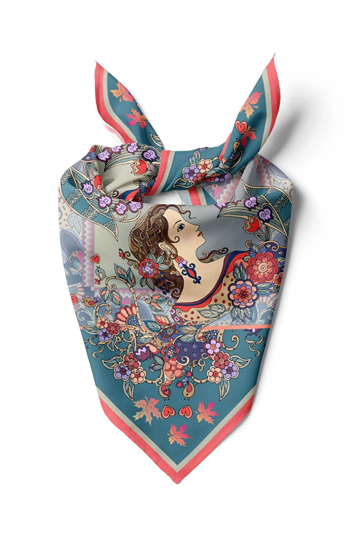 %100 İpek Kadın Desenli Kadın Bandana