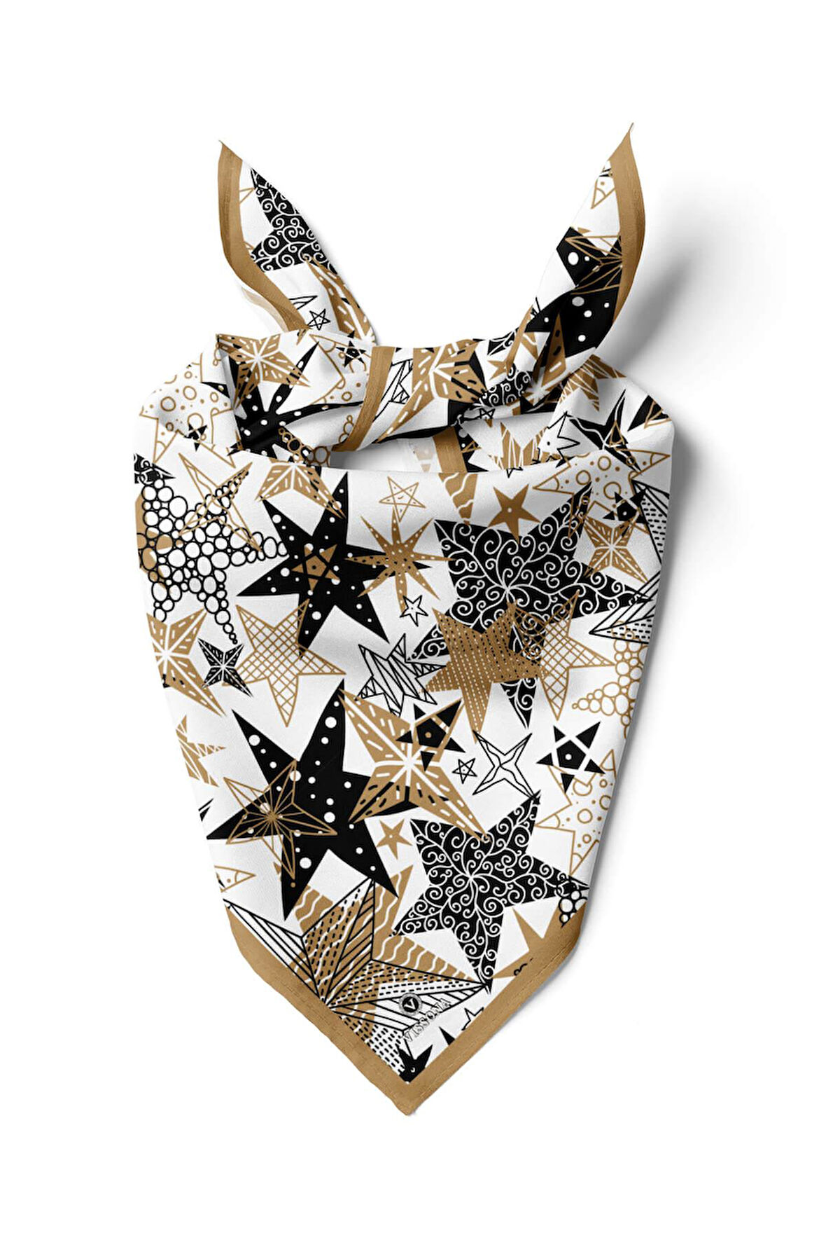 %100 İpek Yıldız Desenli Kadın Bandana