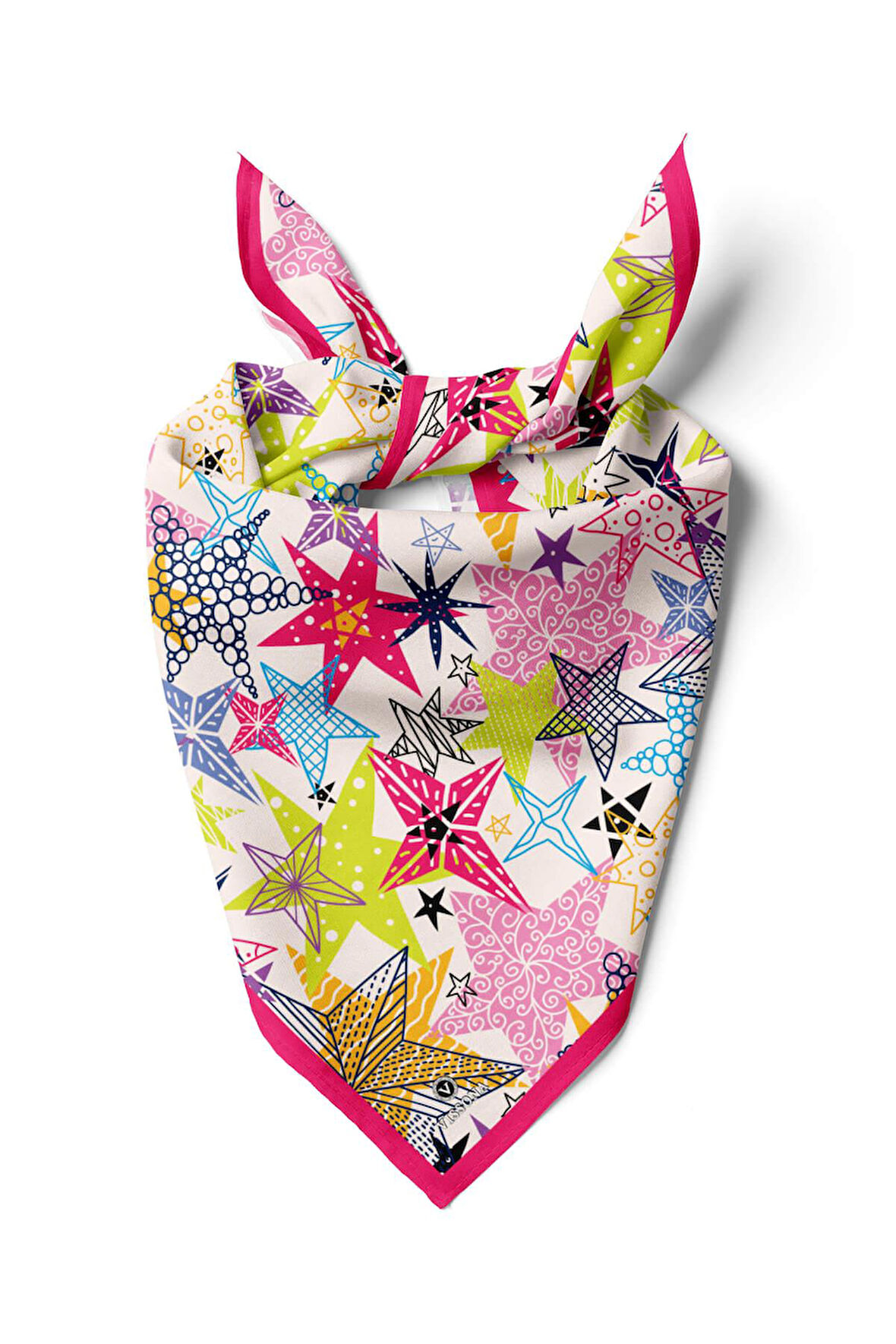 %100 İpek Renkli Yıldız Desenli Kadın Bandana