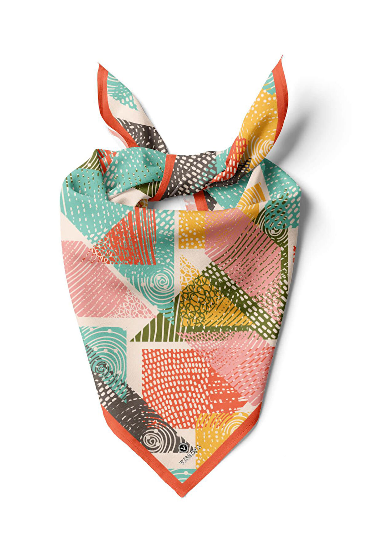 %100 İpek Geometrik Desenli Kadın Bandana