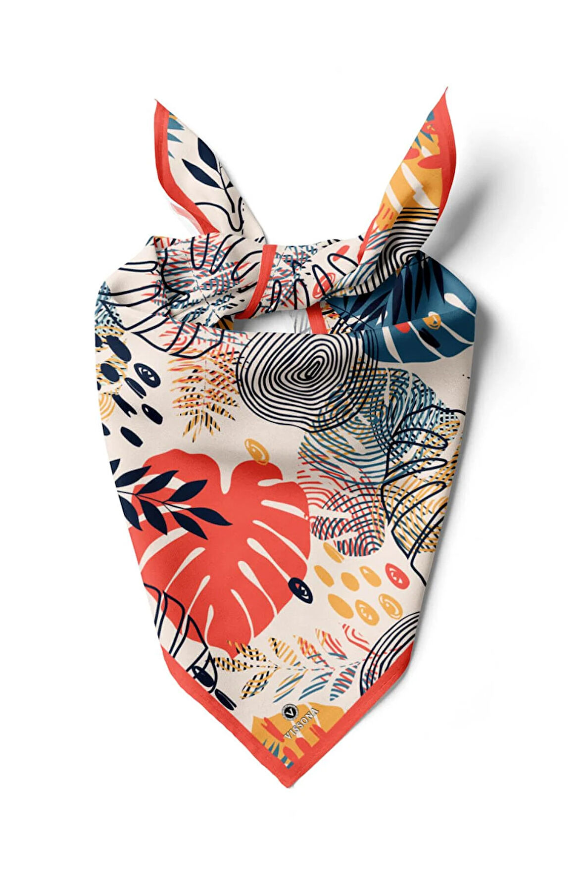 %100 İpek Yaprak Desenli Kadın Bandana