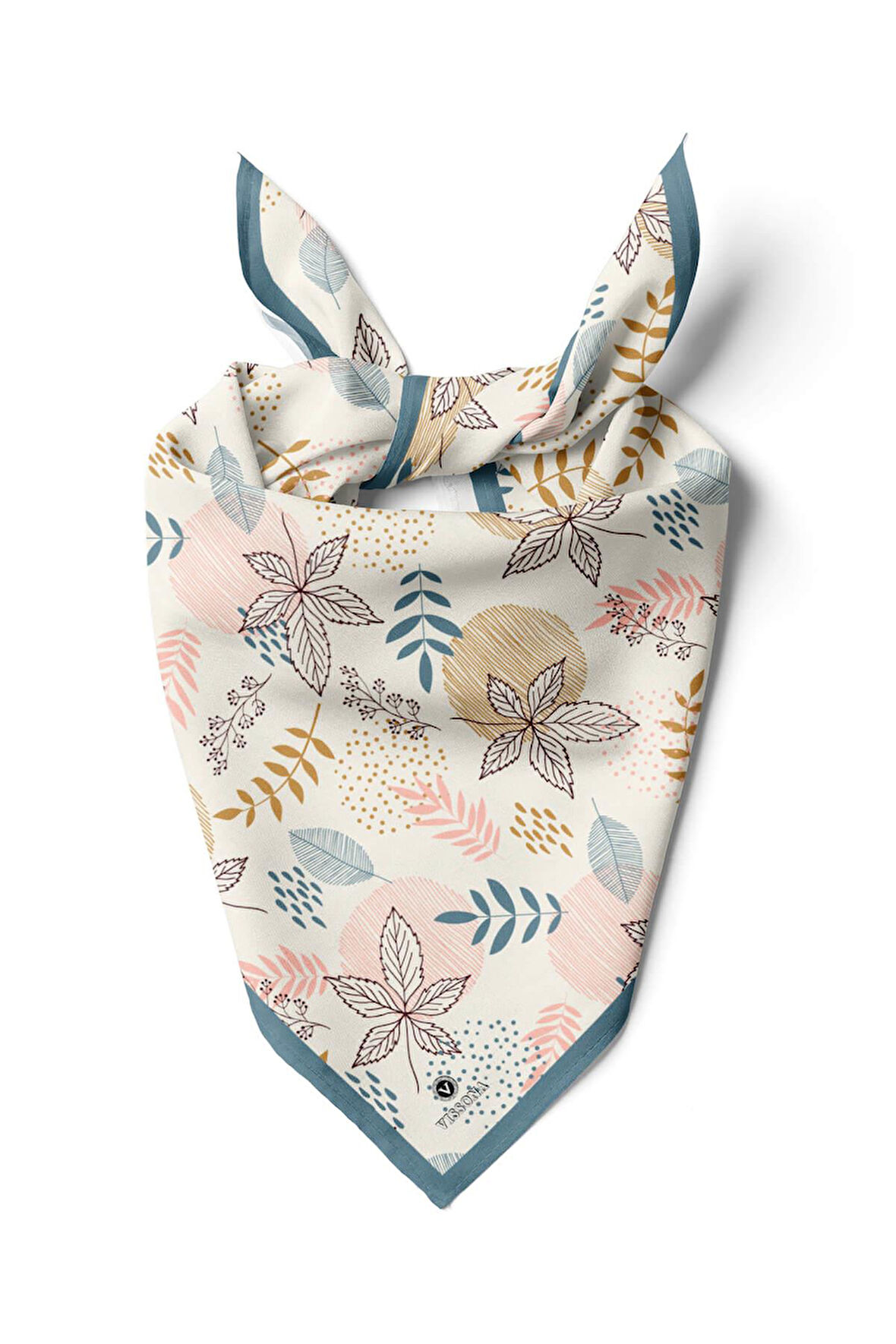 %100 İpek Yaprak Desenli Kadın Bandana