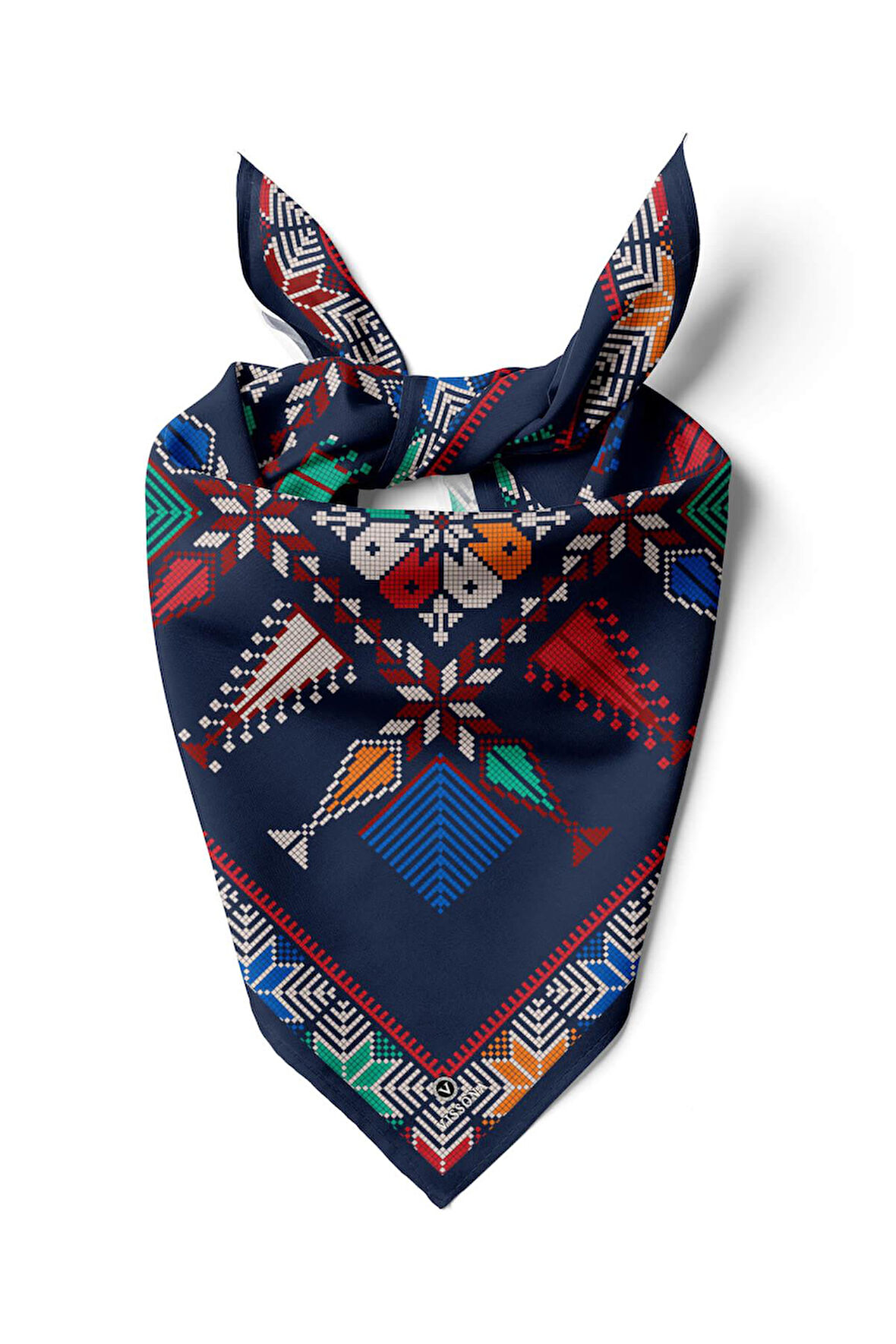 %100 İpek Kanaviçe Desenli Kadın Bandana