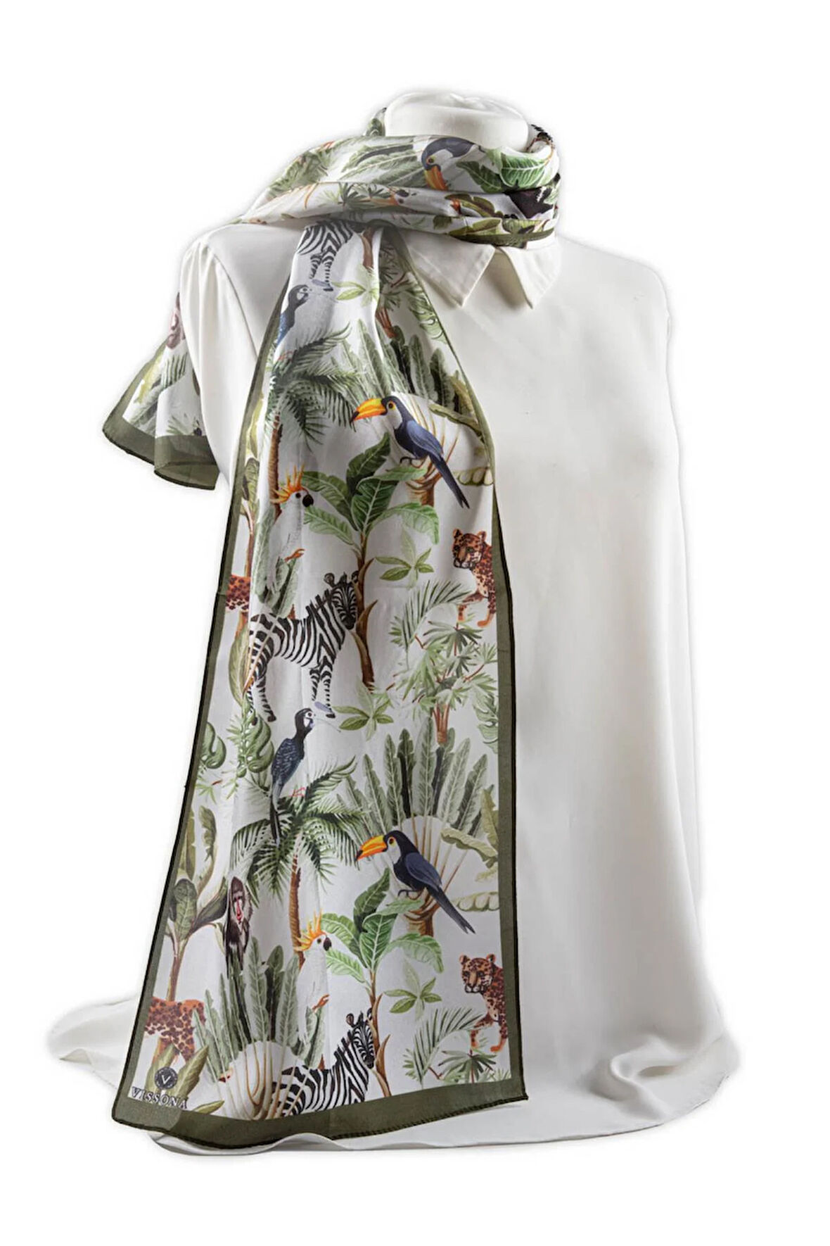 I82 %100 İpek Safari Desenli Kadın Fular