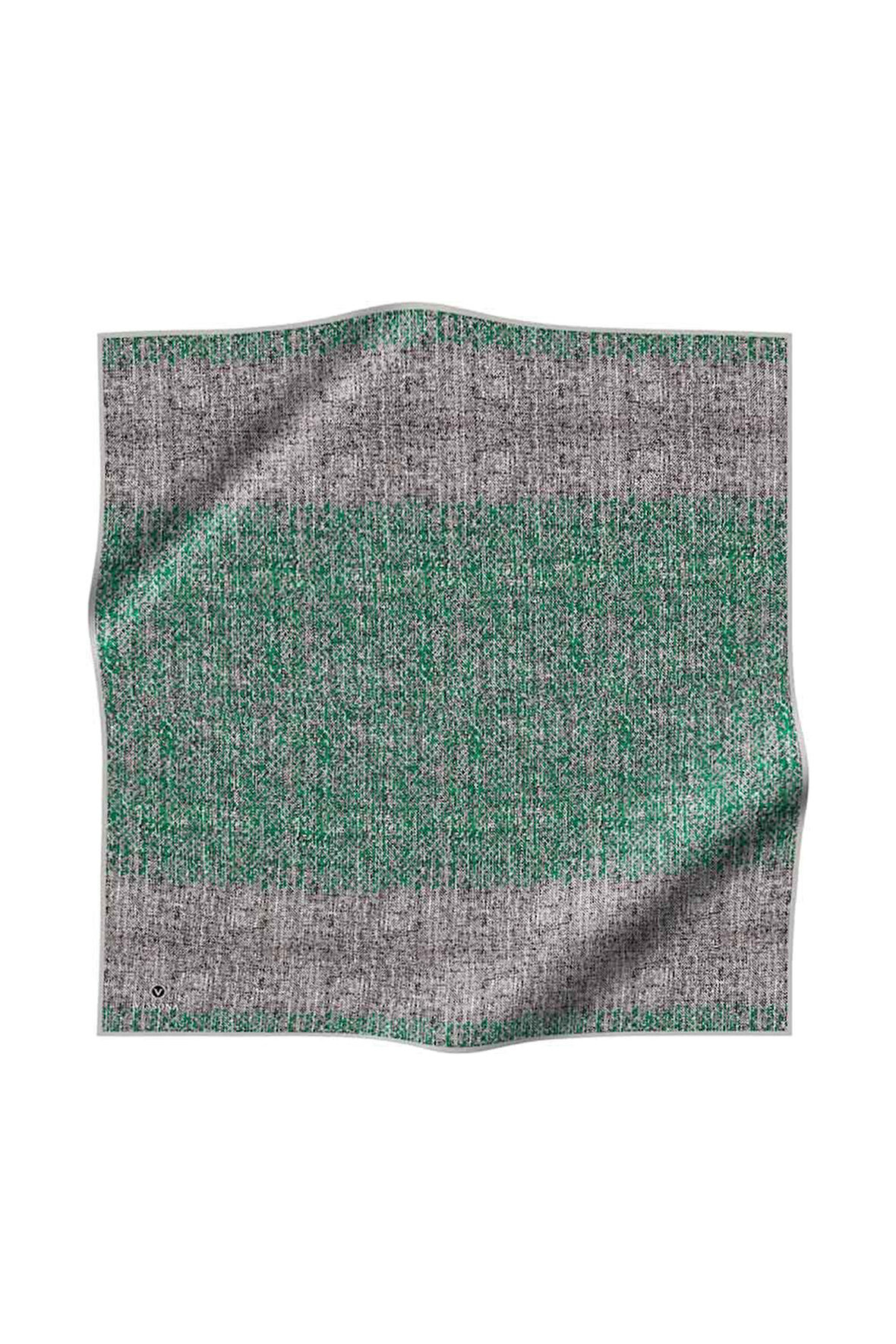 %100 Twill İpek Dokulu Desen Benetton Yeşili - Sütlü Kahve Renkli 90x90 Eşarp Kenar Dikiş Şekli El Dikişli