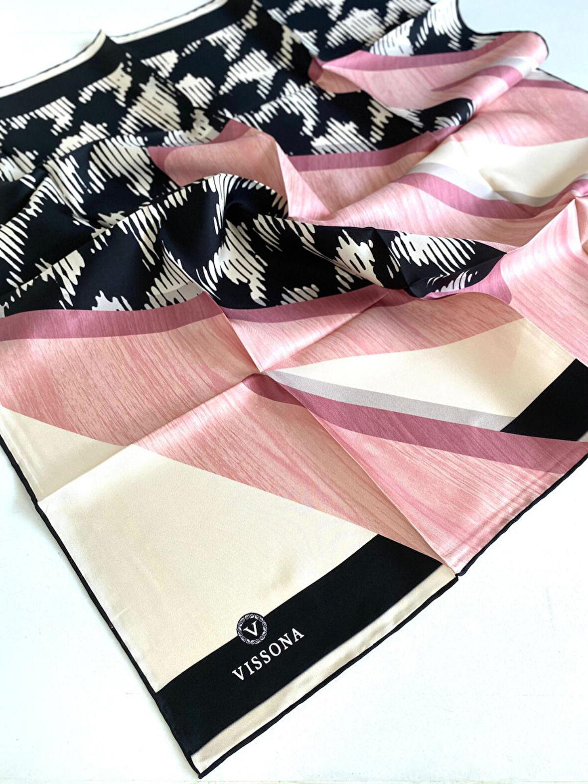 Vissona Tivil İpek Eşarp 51056-6-0019-0001 Pembe Karışık Desen