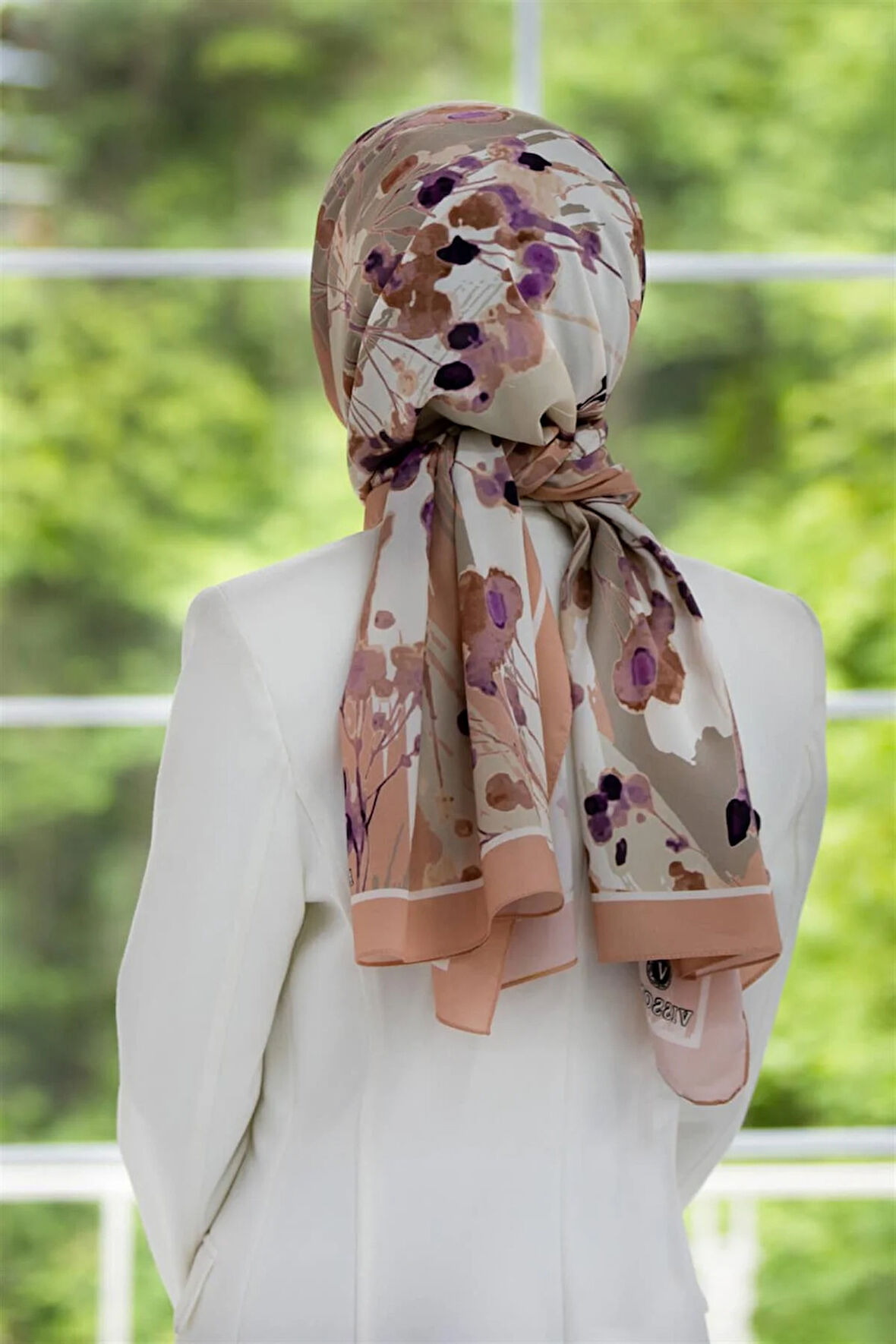 LÜKS MEDİNE İPEĞİ BAHAR DALI DESENLİ SOMON RENKLİ 75X195 KIRIŞMAZ ŞAL MOSS KREP DİKİŞ TİPİ  İTALYAN DİKİŞLİ