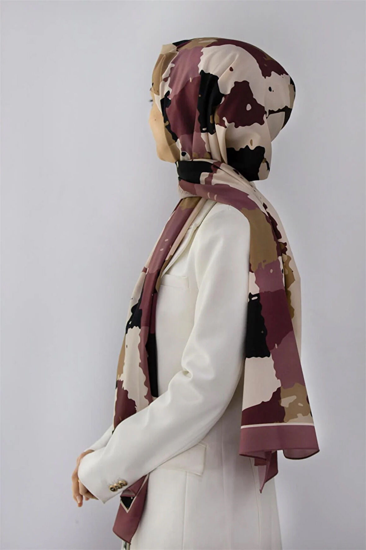 LÜKS MEDİNE İPEĞİ BOYA EFEKTİ DESENLİ PUDRA RENKLİ 75X195 KIRIŞMAZ ŞAL MOSS KREP DİKİŞ TİPİ İTALYAN DİKİŞLİ