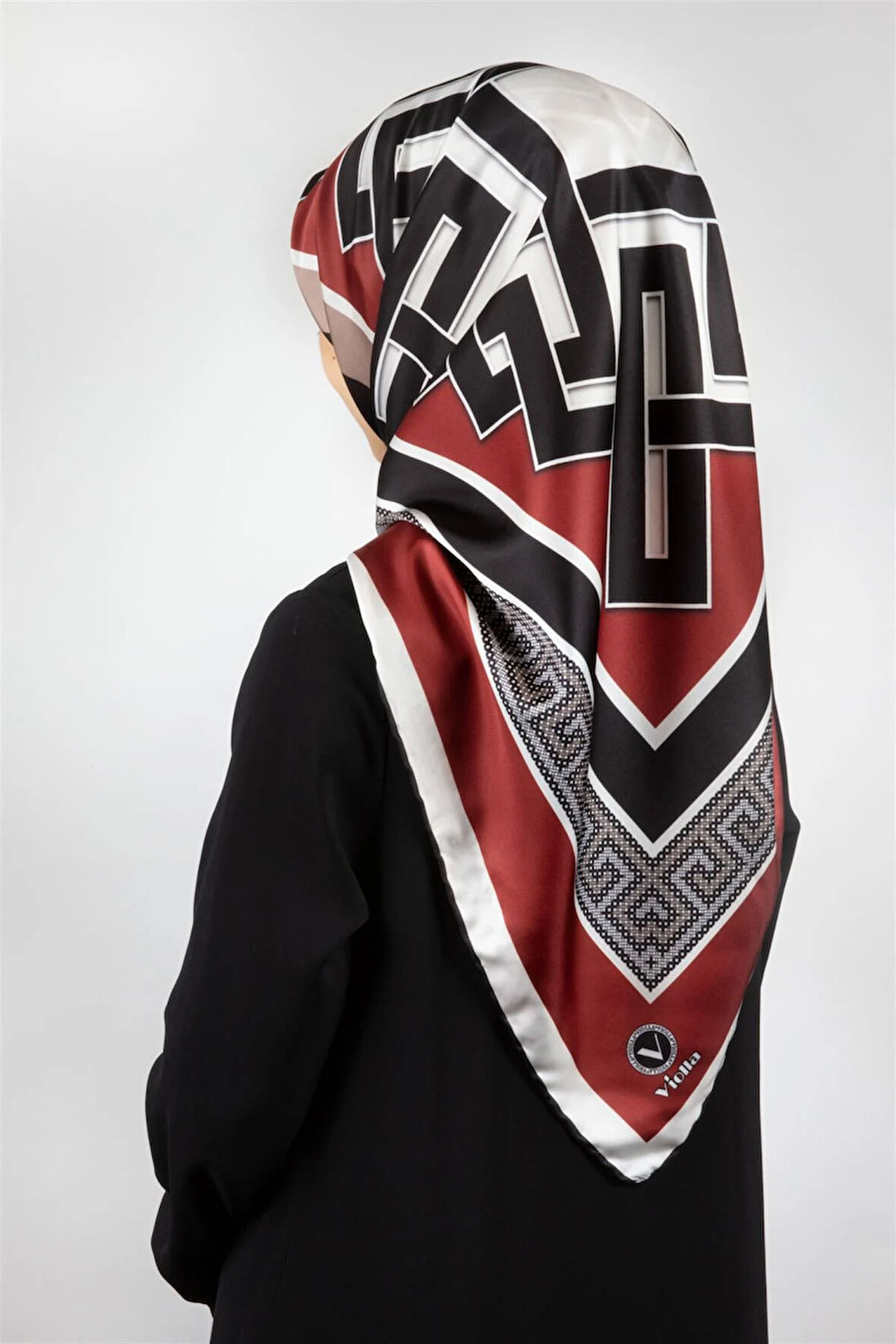 Twill Çizgili Sonsuzluk Düğümü Desenli Bordo Renkli 90x90 Eşarp (İpek İçermez)