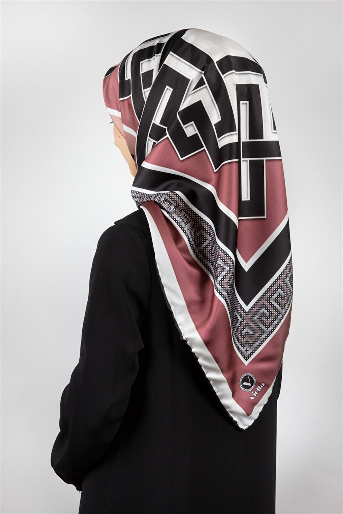 Twill Çizgili Sonsuzluk Düğümü Desenli Gül Kurusu Renkli 90x90 Eşarp (İpek İçermez)