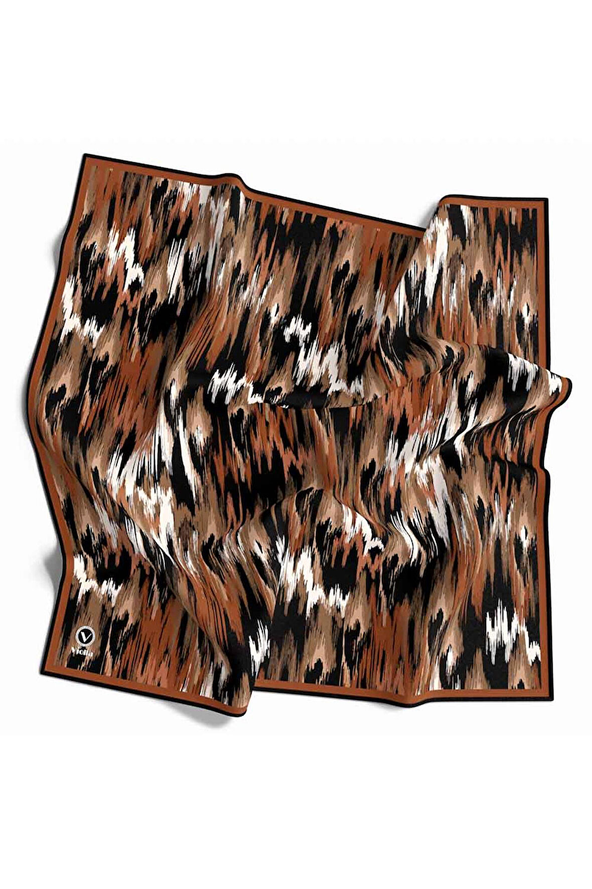 Twill Fırça Desenli Taba Renkli 90x90 Eşarp (İpek İçermez) Kenar Dikiş Şekli El Dikişli