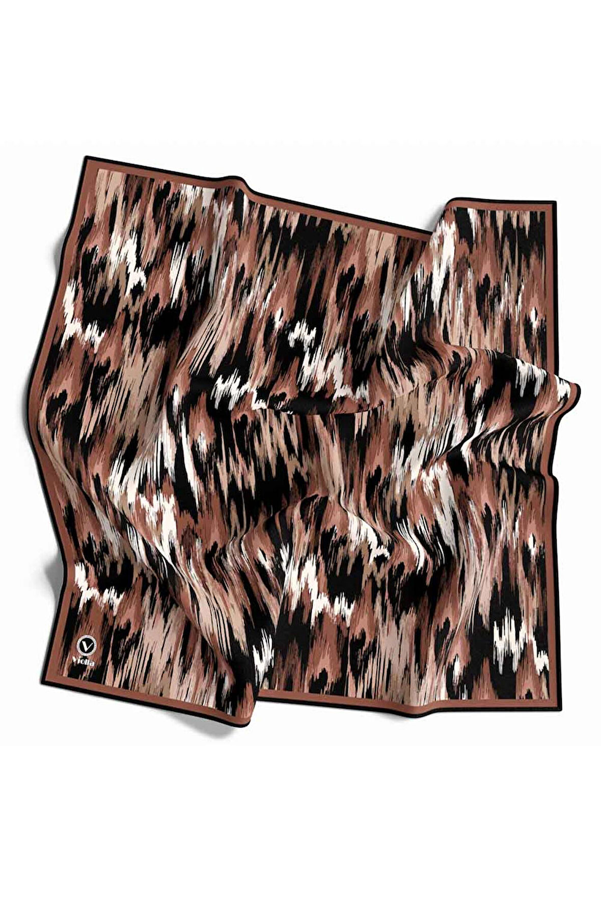 Twill Fırça Desenli Bakır Renkli 90x90 Eşarp (İpek İçermez) Kenar Dikiş Şekli El Dikişli