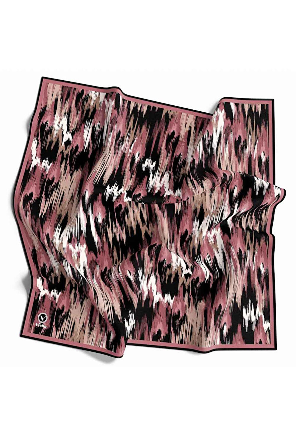 Twill Fırça Desenli Pudra Renkli 90x90 Eşarp (İpek İçermez) Kenar Dikiş Şekli El Dikişli