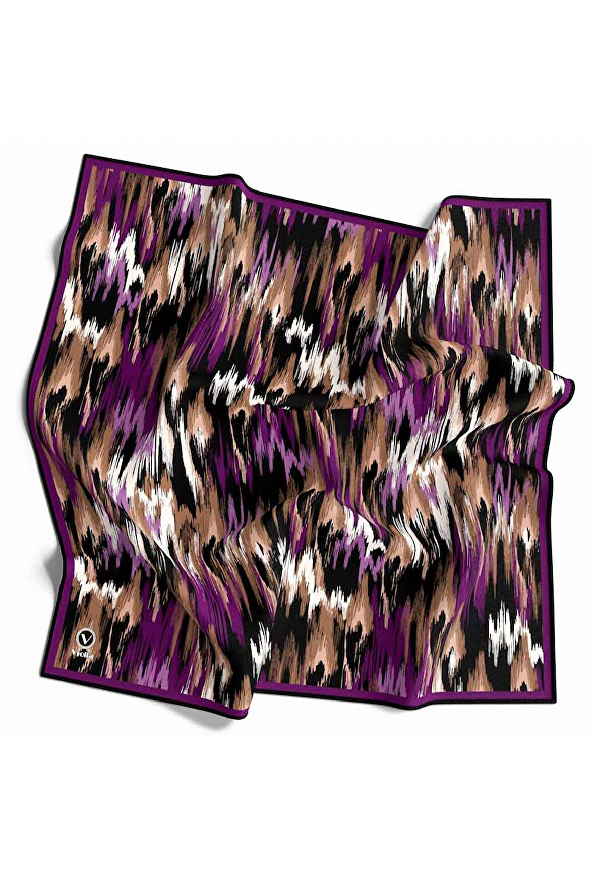 Twill Fırça Desenli Mürdüm Renkli 90x90 Eşarp (İpek İçermez) Kenar Dikiş Şekli El Dikişli