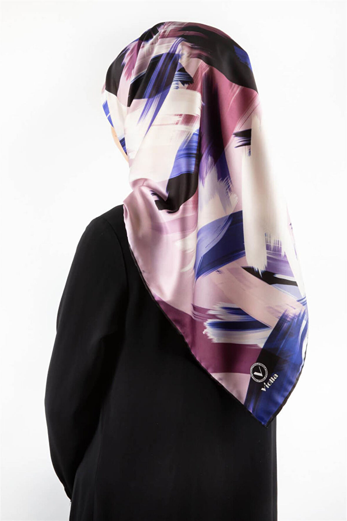 Twill Fırça Desenli Lila Renkli 90x90 Eşarp (İpek İçermez) Kenar Dikiş Şekli El Dikişli