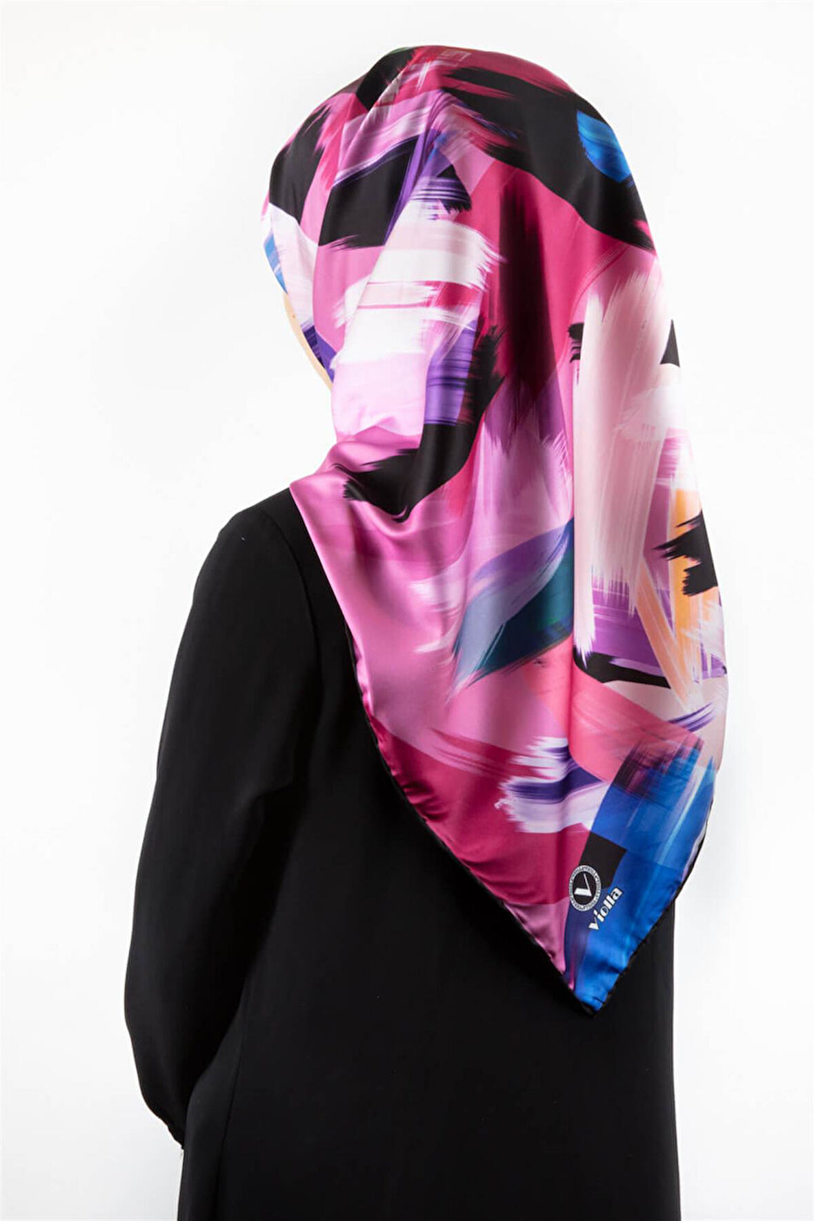 Twill Fırça Desenli Pembe Renkli 90x90 Eşarp (İpek İçermez) Kenar Dikiş Şekli El Dikişli