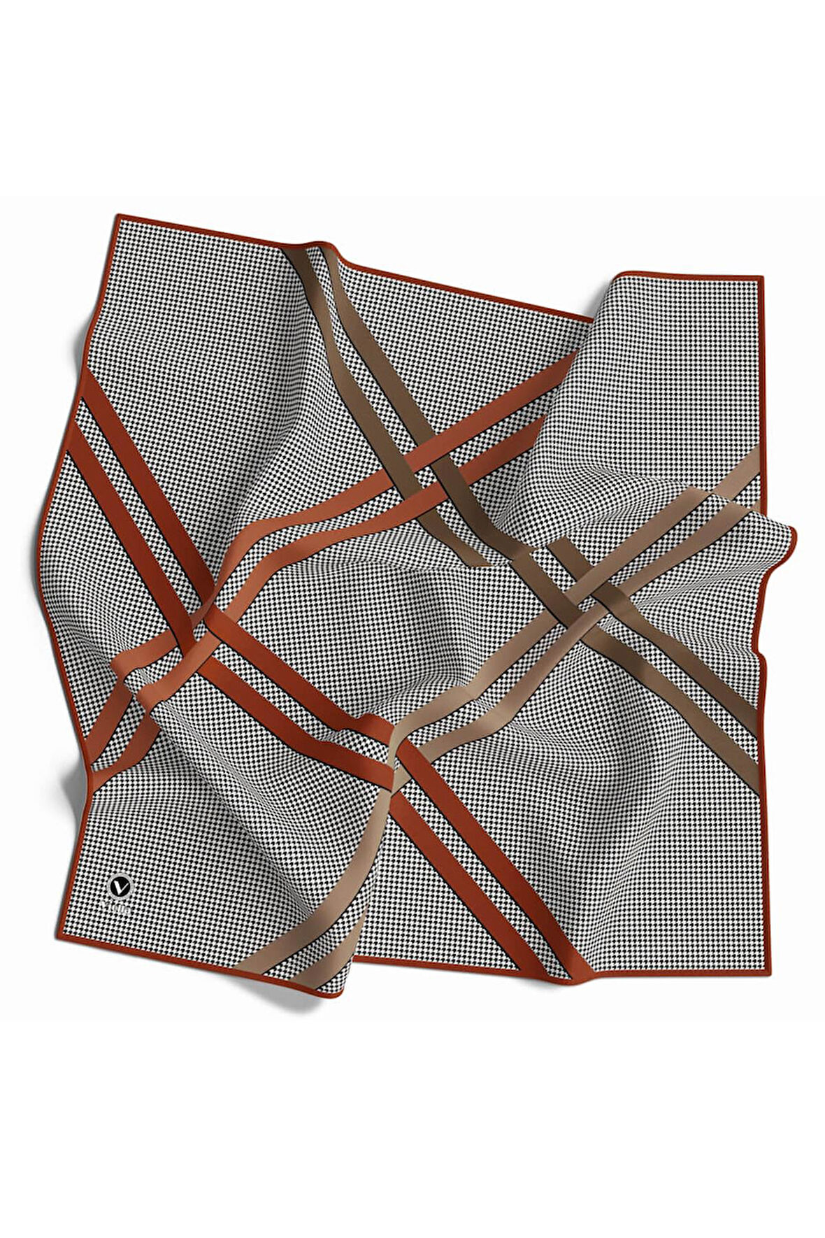 Twill Çizgili Pötikareli Çizgili Desenli Taba Renkli 90x90 Eşarp (İpek İçermez)