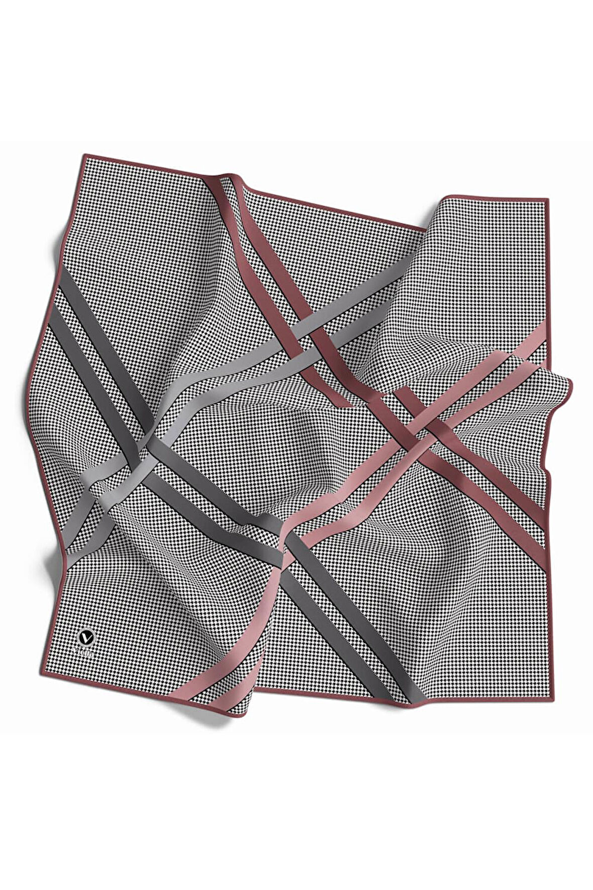 Twill Çizgili Pötikareli Çizgili Desenli Pudra Renkli 90x90 Eşarp (İpek İçermez)