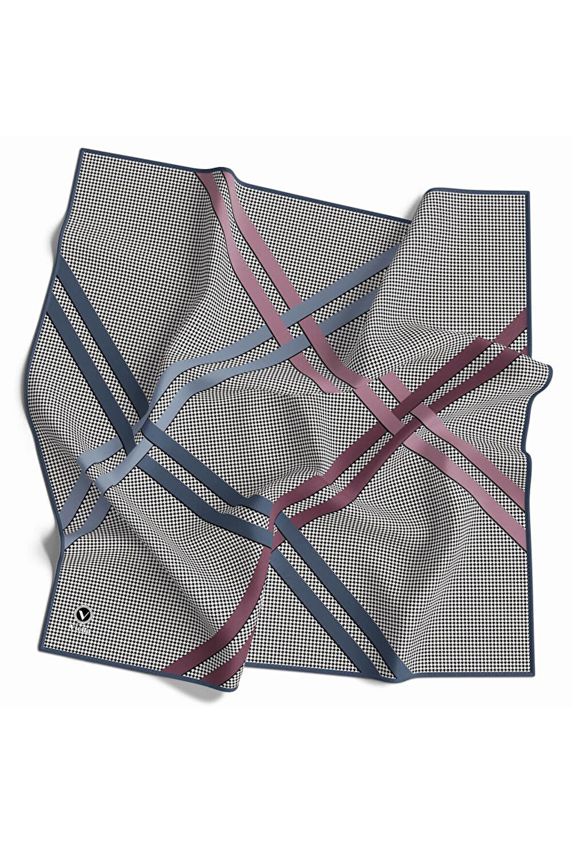 Twill Çizgili Pötikareli Çizgili Desenli İndigo Renkli 90x90 Eşarp (İpek İçermez)