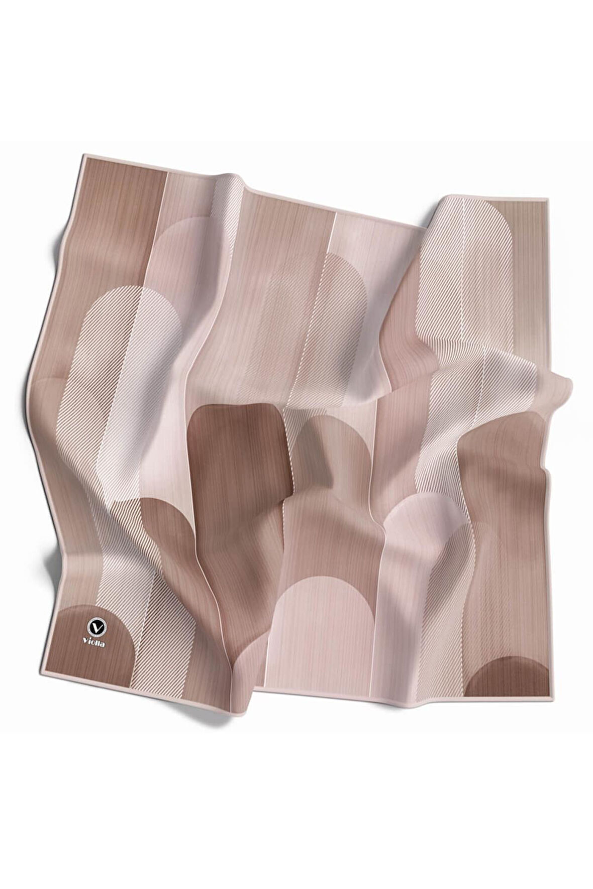 Twill Geometrik Desenli Bej Renkli 90x90 Eşarp (İpek İçermez) Kenar Dikiş Şekli El Dikişli