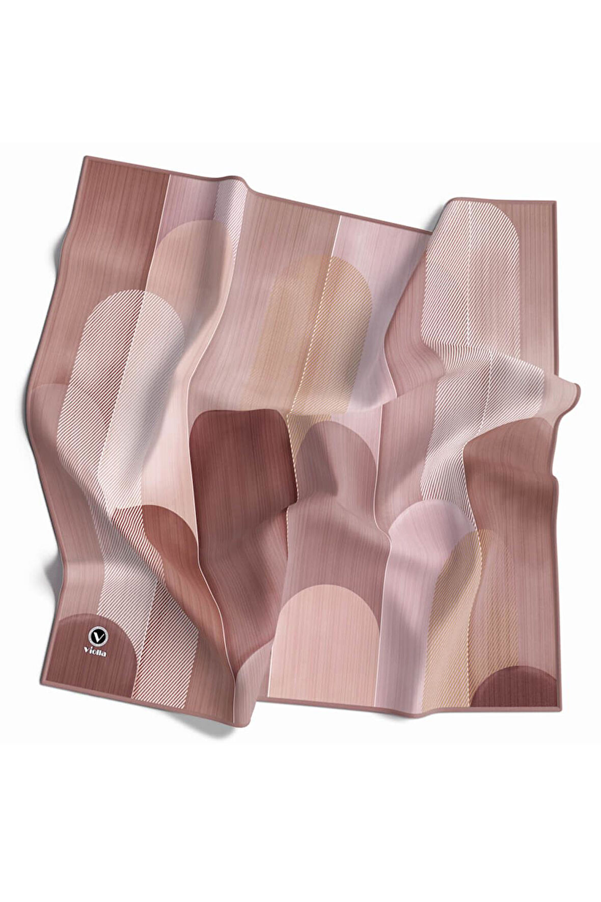 Twill Geometrik Desenli Somon Renkli 90x90 Eşarp (İpek İçermez) Kenar Dikiş Şekli El Dikişli