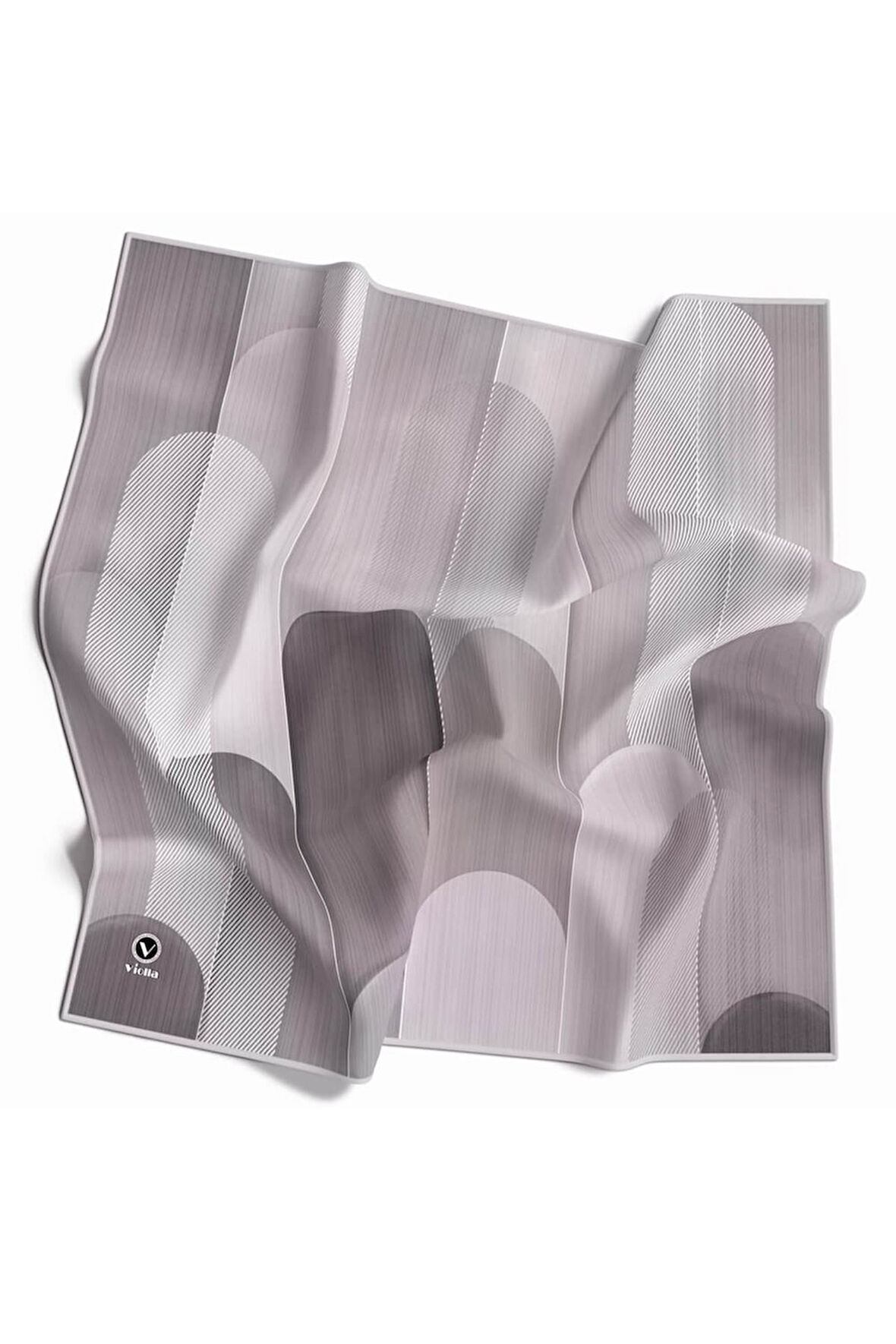 Twill Geometrik Desenli Gri Renkli 90x90 Eşarp (İpek İçermez) Kenar Dikiş Şekli El Dikişli