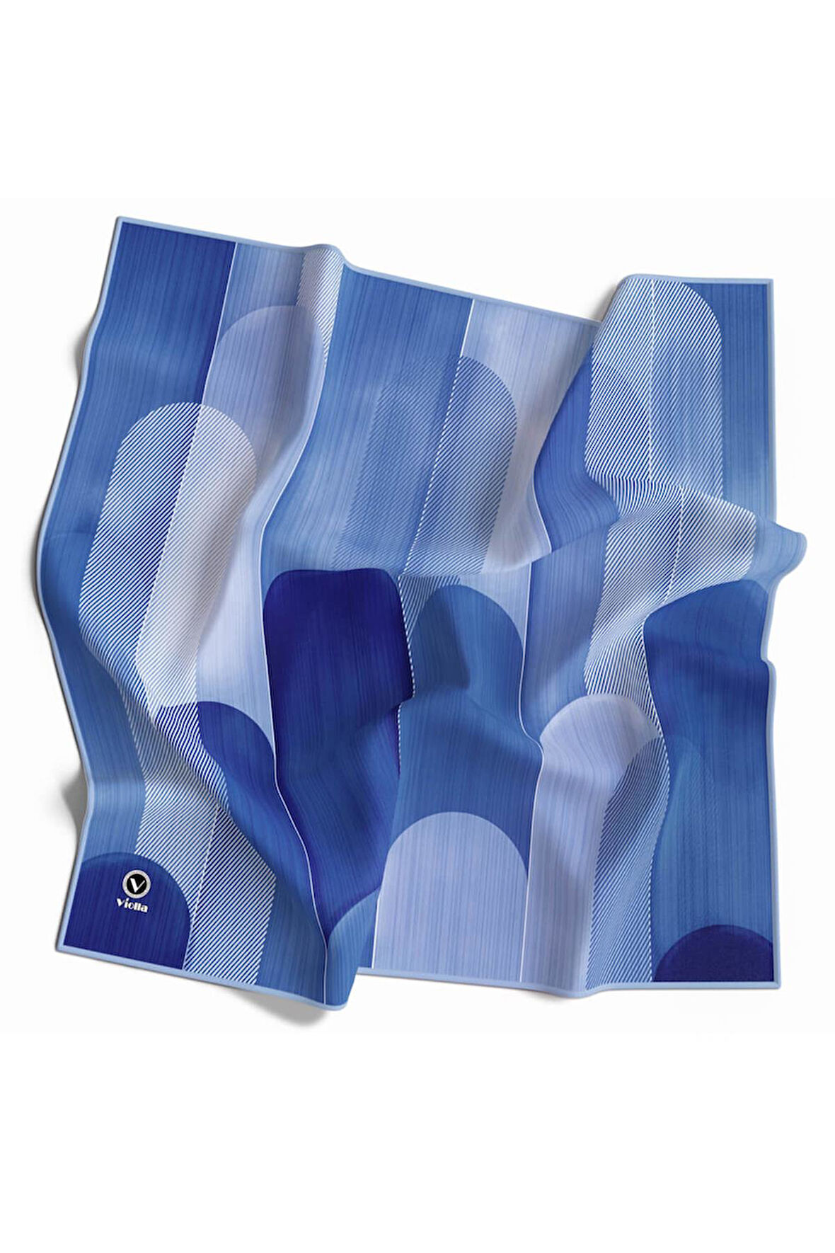 Twill Geometrik Desenli Saks Renkli 90x90 Eşarp (İpek İçermez) Kenar Dikiş Şekli El Dikişli