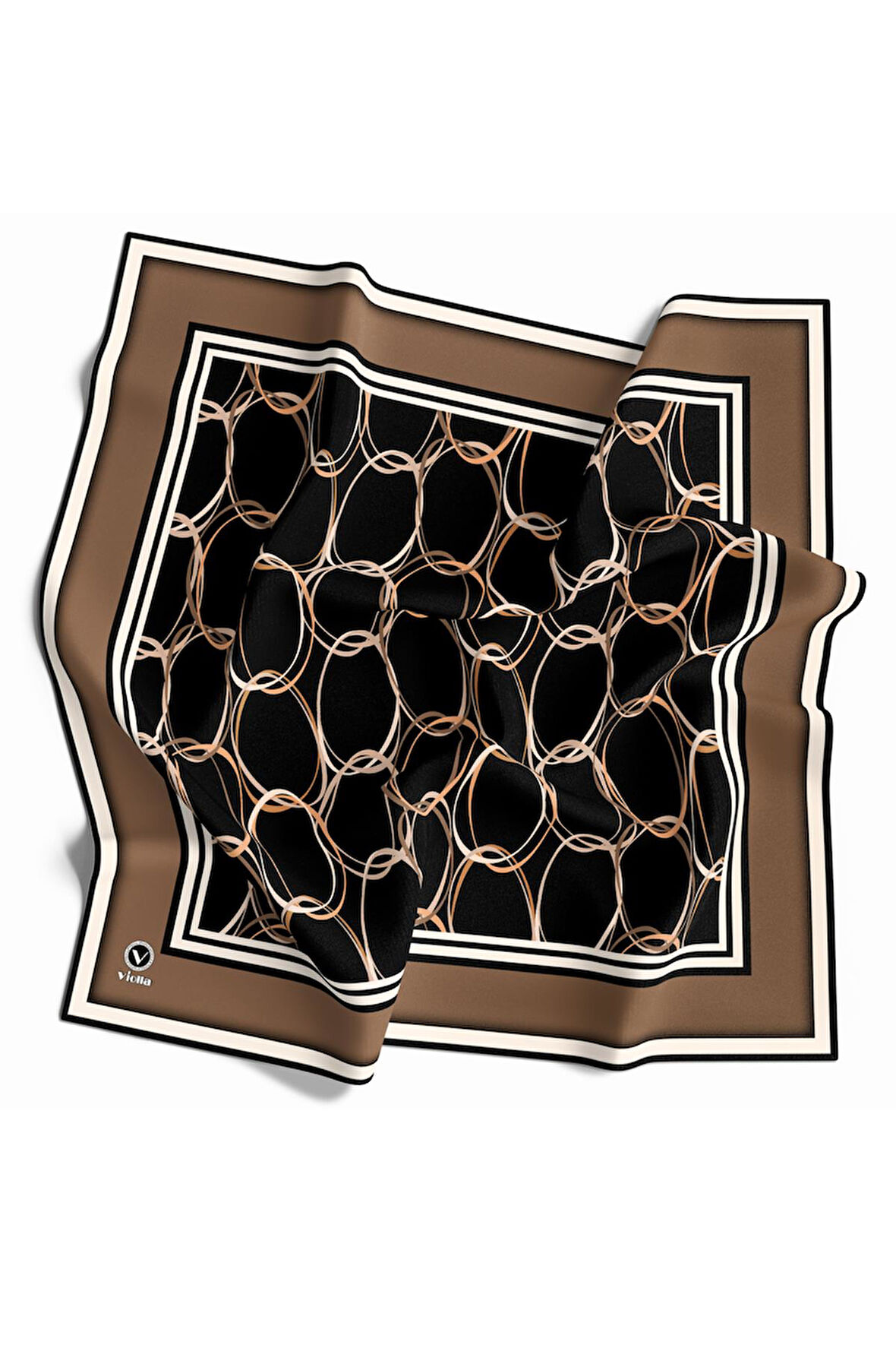 Twill Halka Desenli Bej Renkli 90x90 Eşarp (İpek İçermez) Kenar Dikiş Şekli El Dikişli