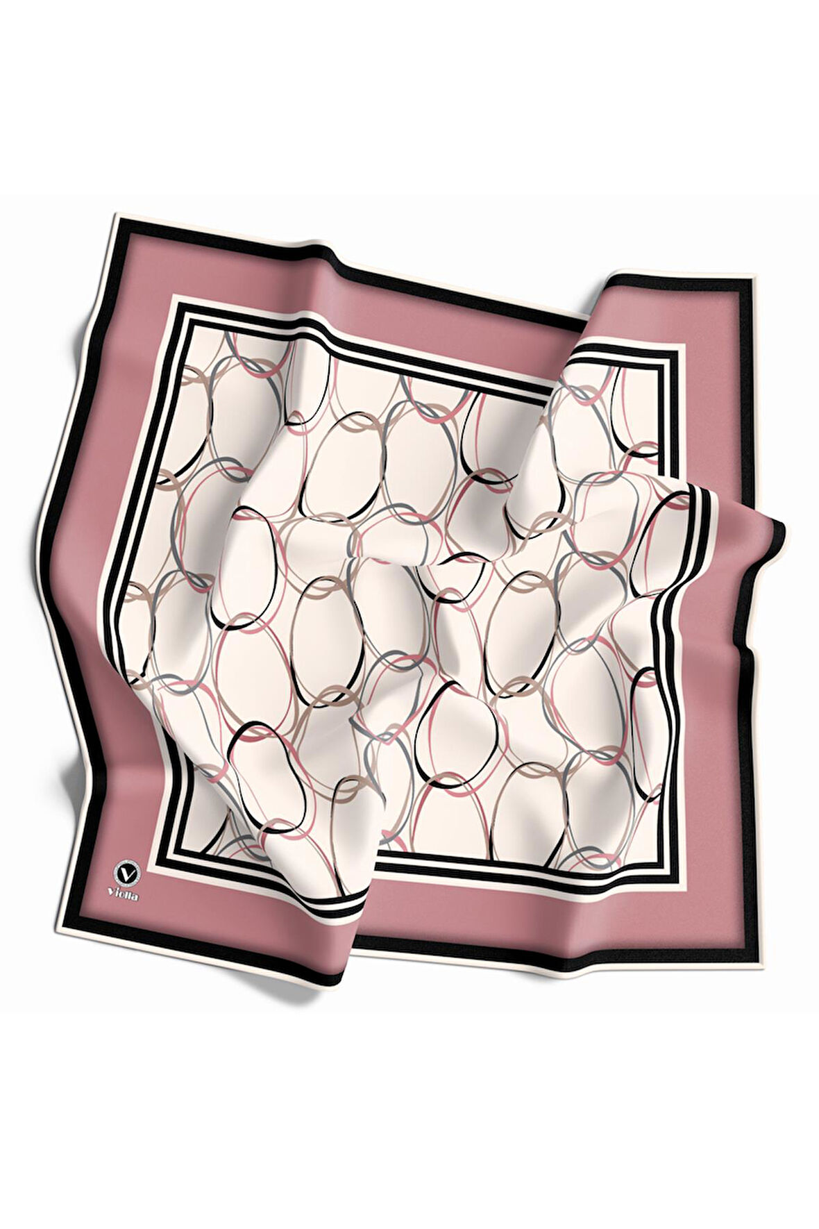 Twill Halka Desenli Pudra Renkli 90x90 Eşarp (İpek İçermez) Kenar Dikiş Şekli El Dikişli