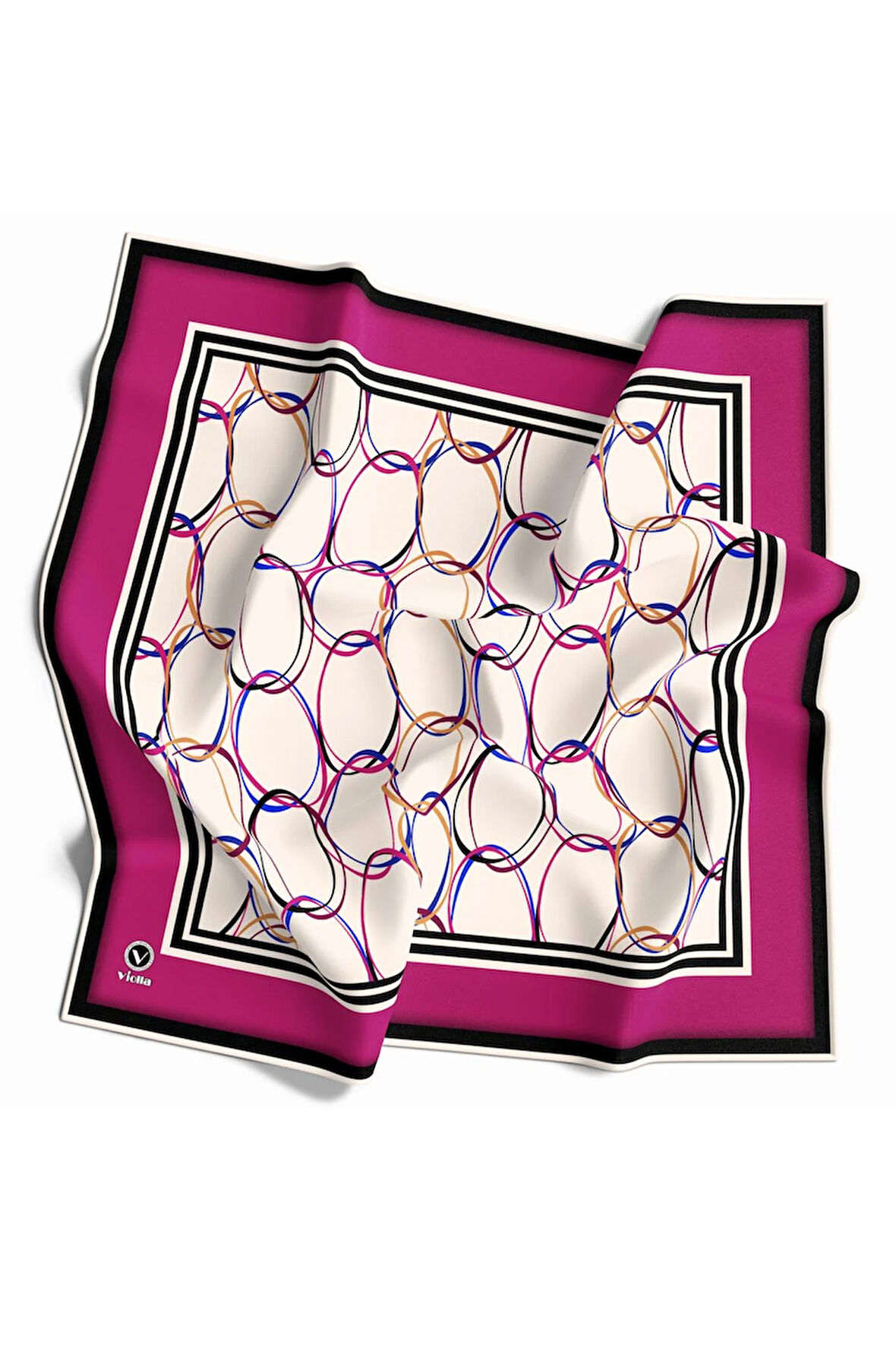 Twill Halka Desenli Fuşya Renkli 90x90 Eşarp (İpek İçermez) Kenar Dikiş Şekli El Dikişli