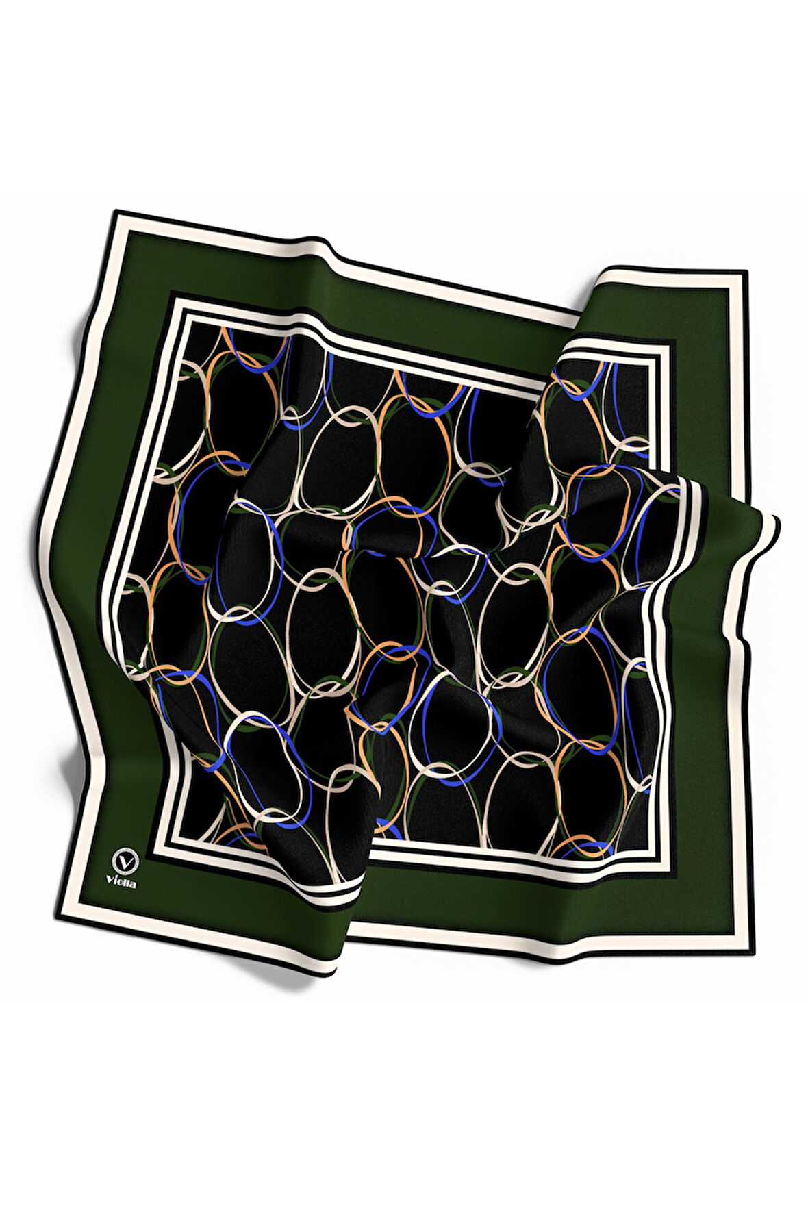 Twill Halka Desenli Zümrüt Yeşili Renkli 90x90 Eşarp (İpek İçermez) Kenar Dikiş Şekli El Dikişli