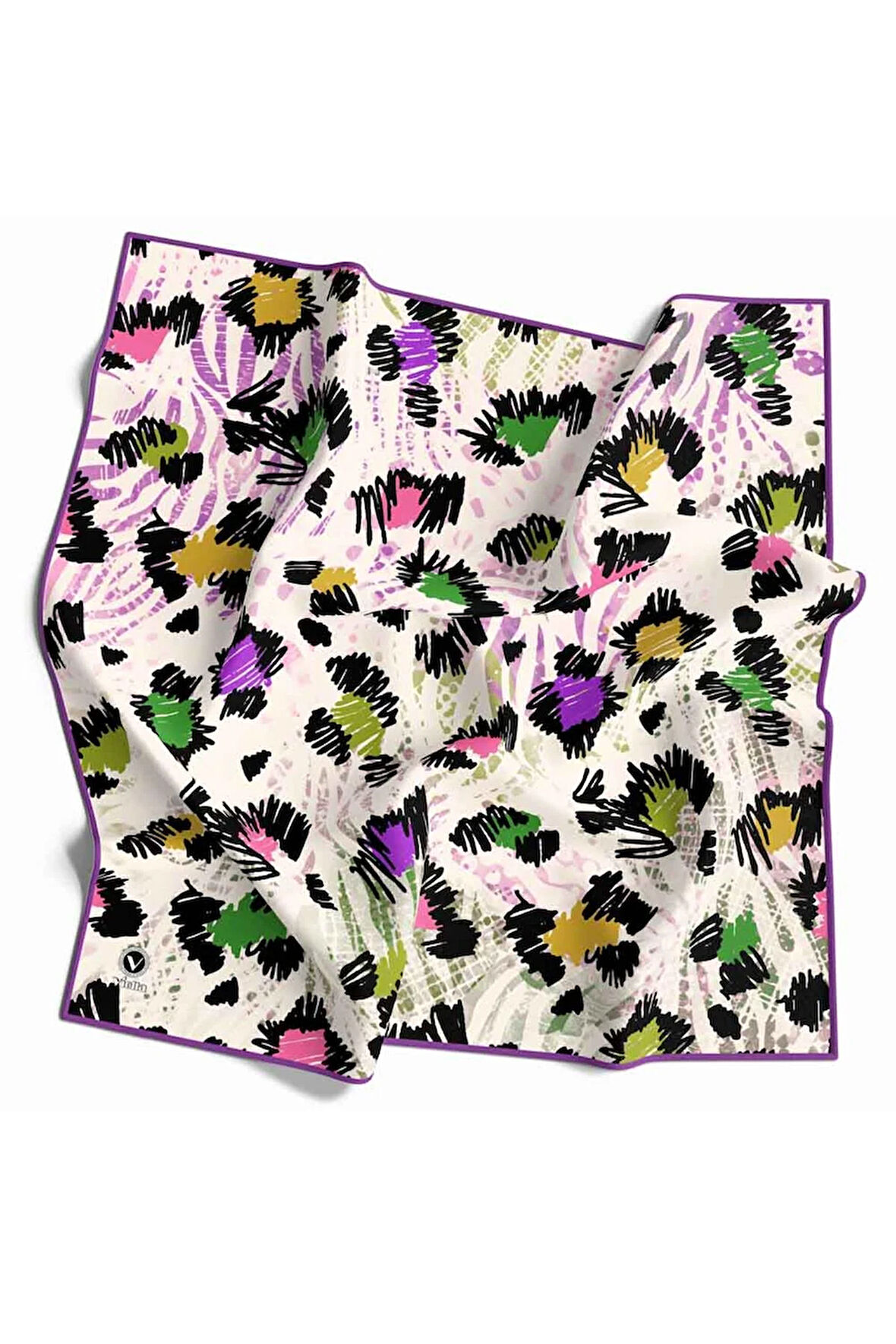 Pamuksu Dokulu Renkli Leopar Desenli Mor Renkli 90x90 Soft Eşarp