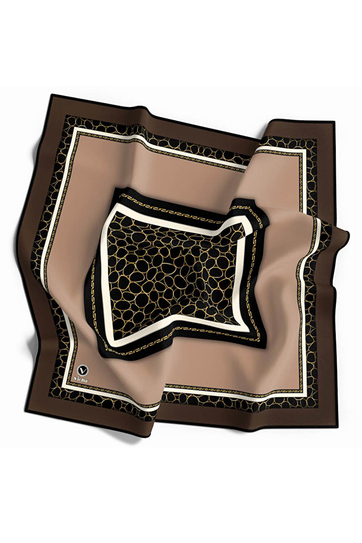 Twill Zincir Desenli Vizon Renkli 90x90 Eşarp (İpek İçermez) Kenar Dikiş Şekli El Dikişli