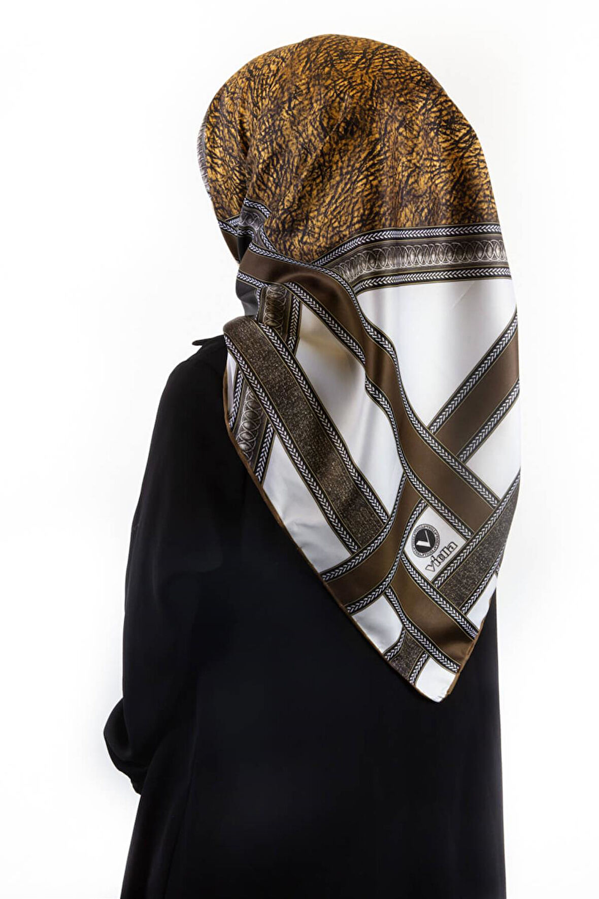 Twill Bordür Taş Desenli Hardal Renkli 90x90 Eşarp (İpek İçermez) Kenar Dikiş Şekli El Dikişli