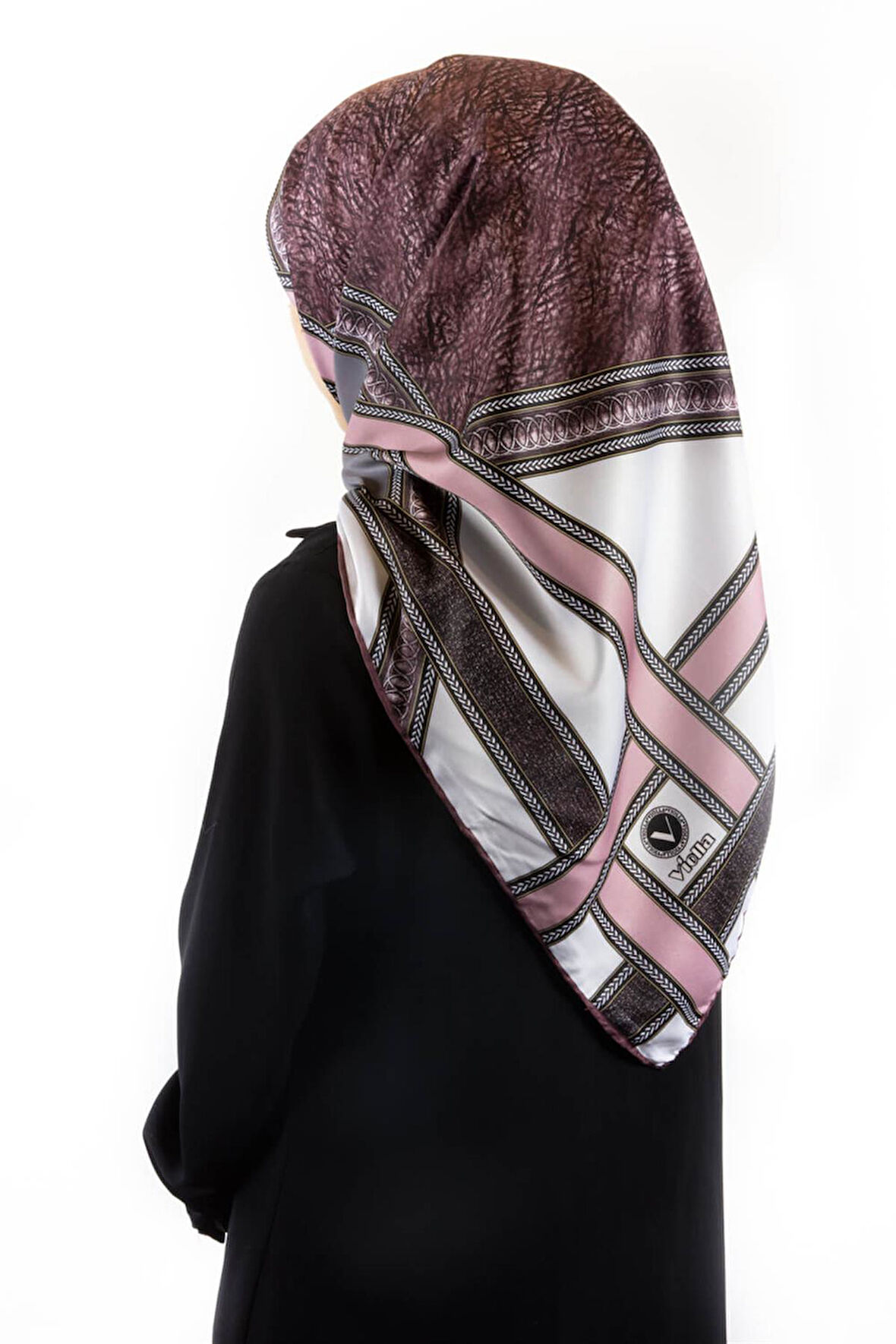 Twill Bordür Taş Desenli Pudra Renkli 90x90 Eşarp (İpek İçermez) Kenar Dikiş Şekli El Dikişli