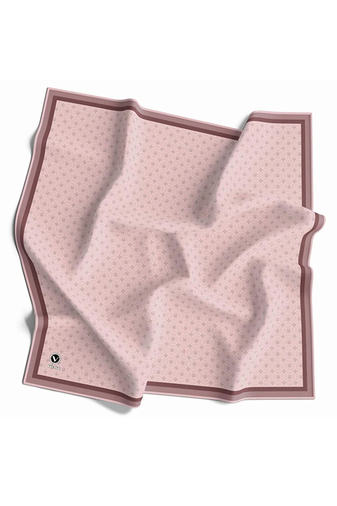 Twill Monogram Desenli Pudra Renkli 90x90 Eşarp (İpek İçermez) Kenar Dikiş Şekli El Dikişli
