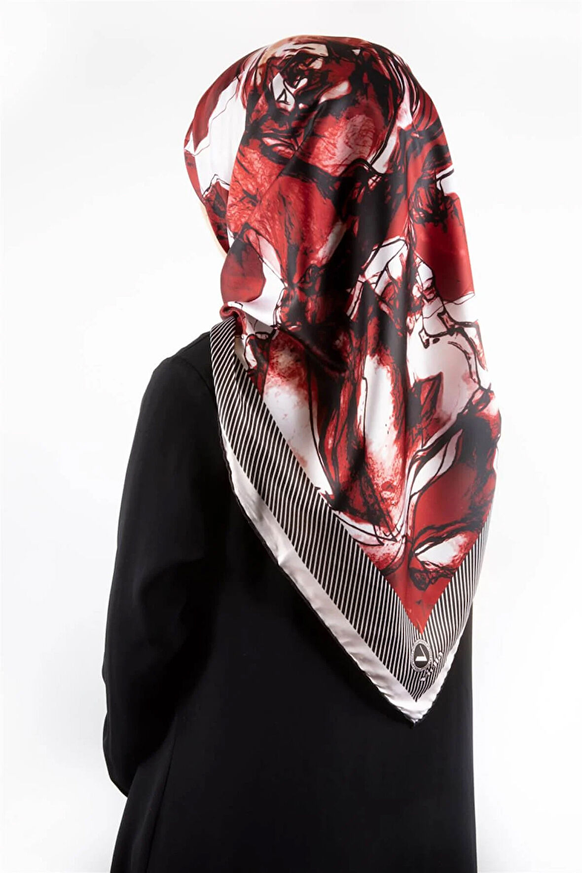 Twill Gül Yaprak Desenli Bordo Renkli 90x90 Eşarp (İpek İçermez) Kenar Dikiş Şekli El Dikişli