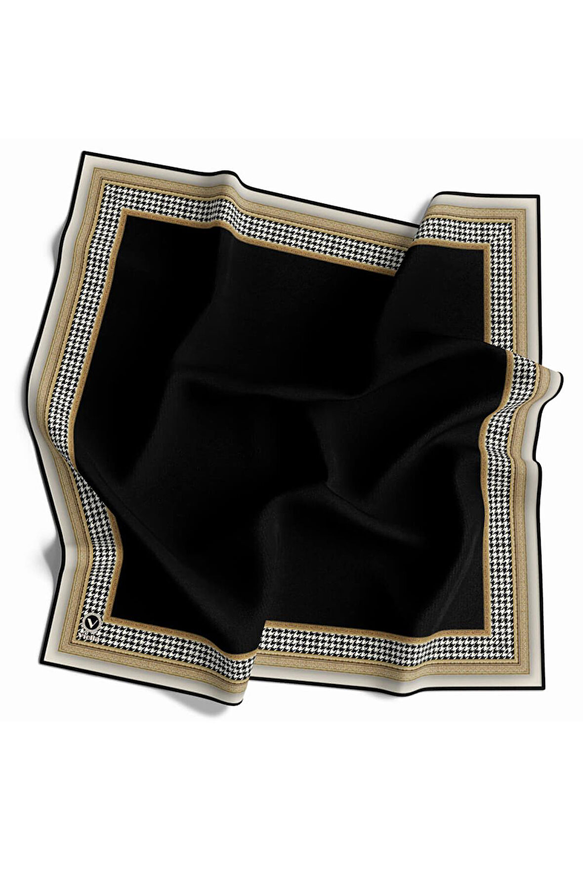 Twill Kazayak Bordür Desenli Siyah Renkli 90x90 Eşarp (İpek İçermez) Kenar Dikiş Şekli El Dikişli