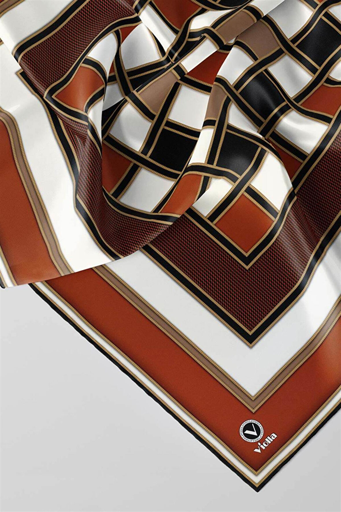 Twill Kare Desenli Taba - Bej Renkli 90x90 Dikim Şekli : El Dikişi Eşarp (İpek İçermez)