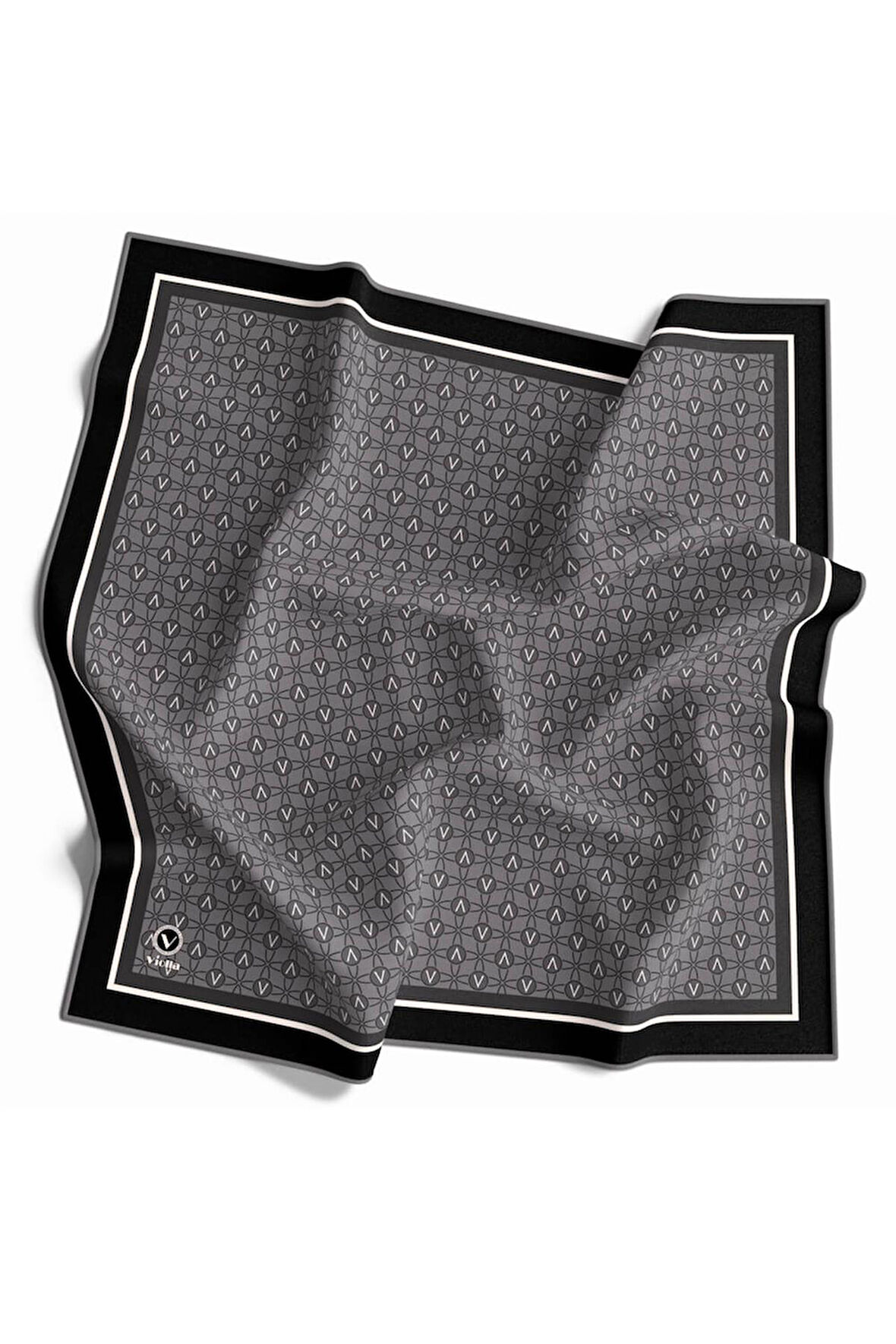 Twill V Desenli Füme Renkli 90x90 Eşarp (İpek İçermez) Dikim Şekli : El Dikişi